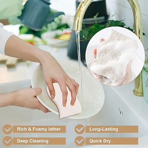 Miniatura 3 de ENHYIVE Paquete de 12 esponjas naturales, esponjas de cocina ecológicas, esponjas naturales para lavar platos, esponja biodegradable compostable de