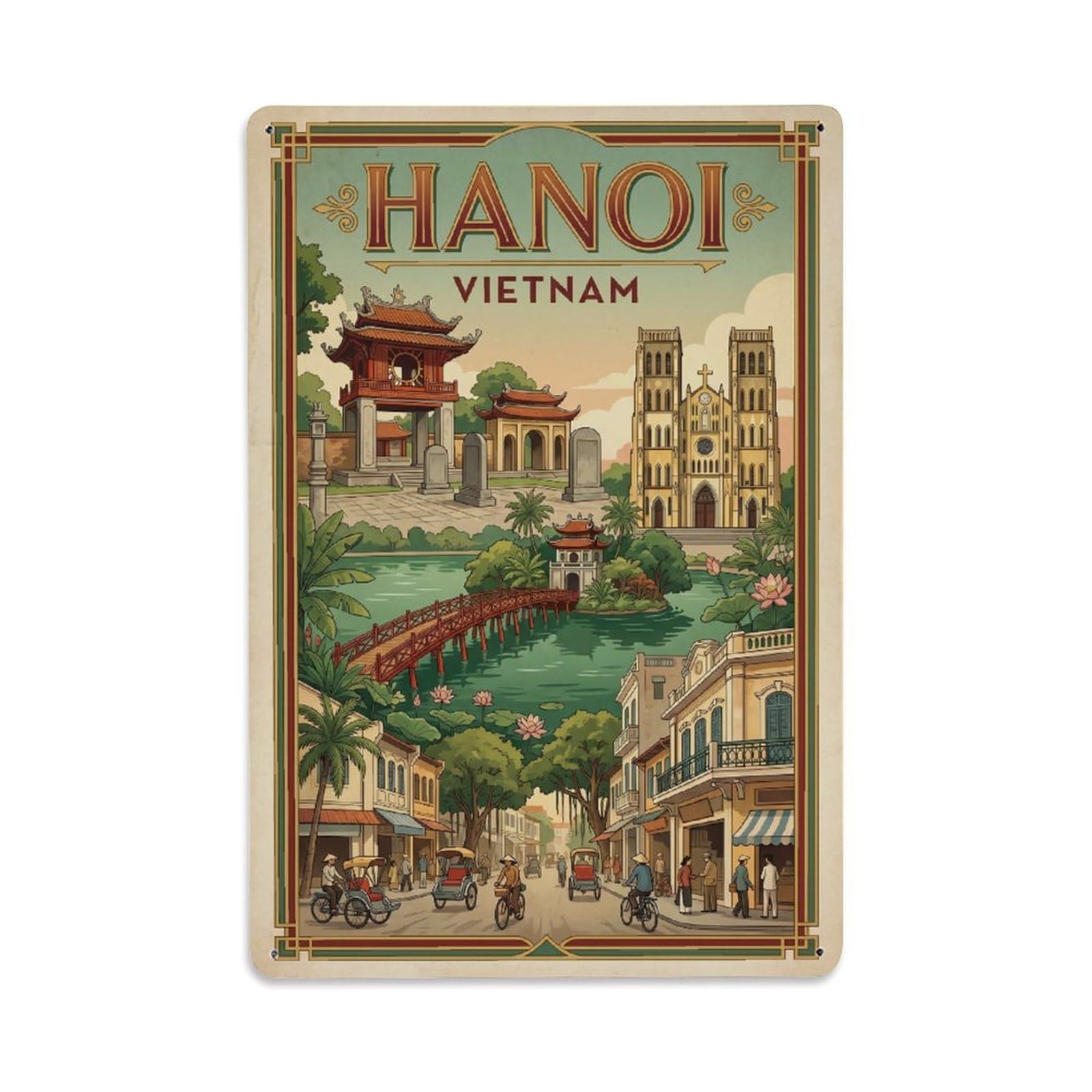 Metal Tin Sign Vintage Travel Vietnam Hanoi