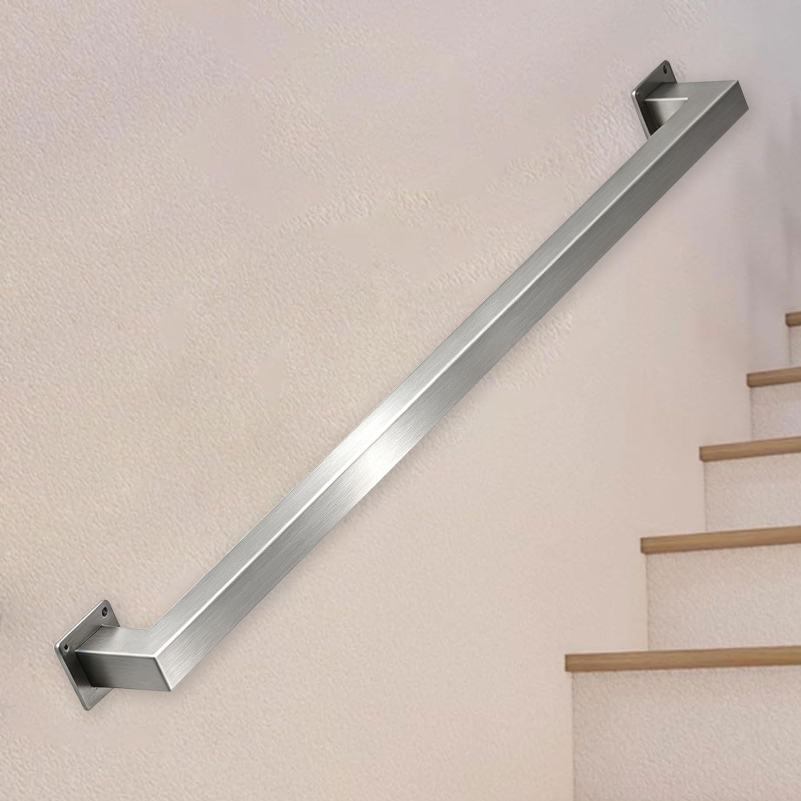 Modern Stair Handrails for Walls，1m 120cm 1.5m 2m 240cm 2.5m Metal Stainless Steel Square Pipe Staircase Banister Hand Rails Safety Grab Rail for Outdoor Indoor Steps(9.2ft/280cm)