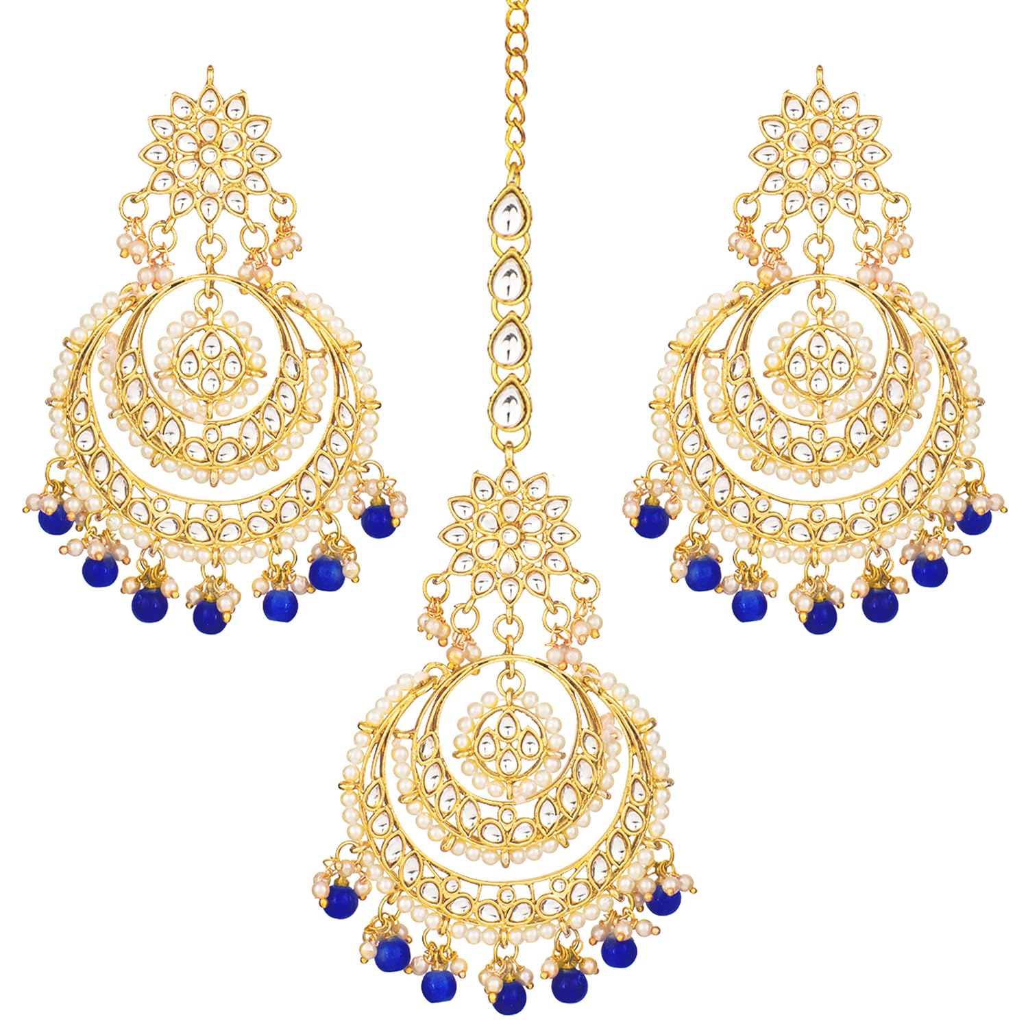Peora Traditional Jewellery 18K Gold Plated Brass Kundan in Brass Alloy and Pearl Maang Tikka Earring Set for Women (Maroon) (B07PJBST6Y) Amazon Price History, Amazon Price Tracker