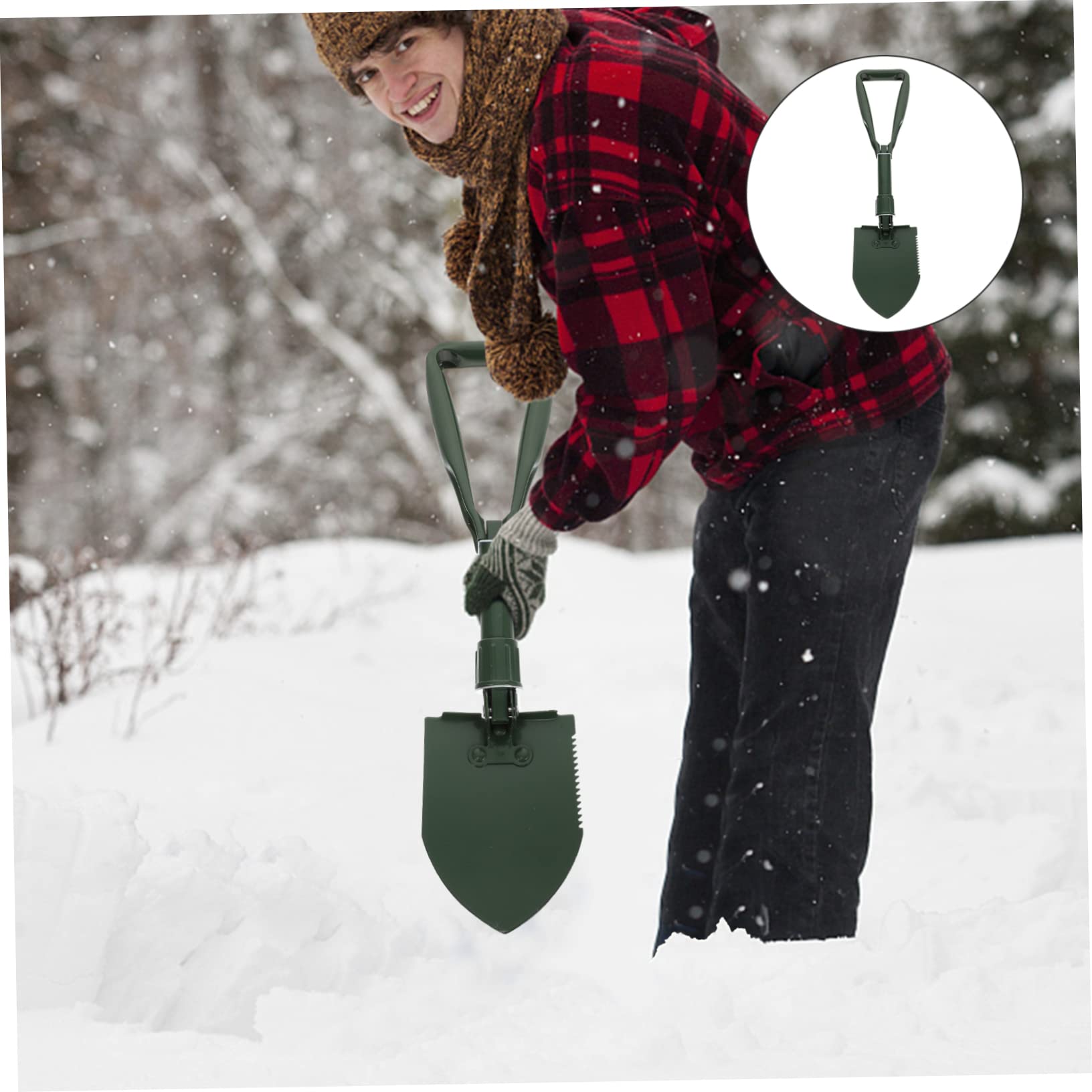 Klappbare Gartenschaufel Edelstahl mit T-Griff Mittelgroße Outdoor Schneeschaufel für Camping Winter Schneeräumgerät mit Tragetasche Vielseitig für Abenteuer und Camping