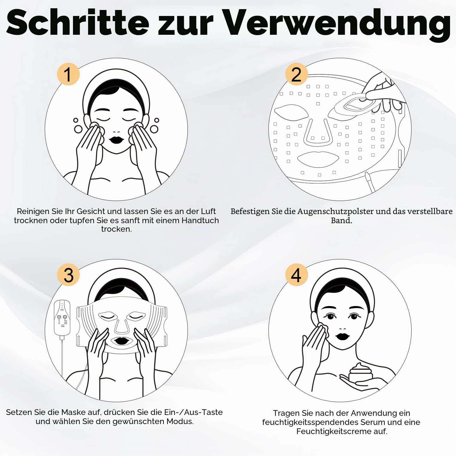 Wiederaufladbare LED Maske Gesicht，Lichttherapie Maske für den Heimgebrauch | 7 Lichtmodi | 5 Helligkeitsstufen | Flexibles Silikonmaterial | Augenschutz Design | Hautpflege