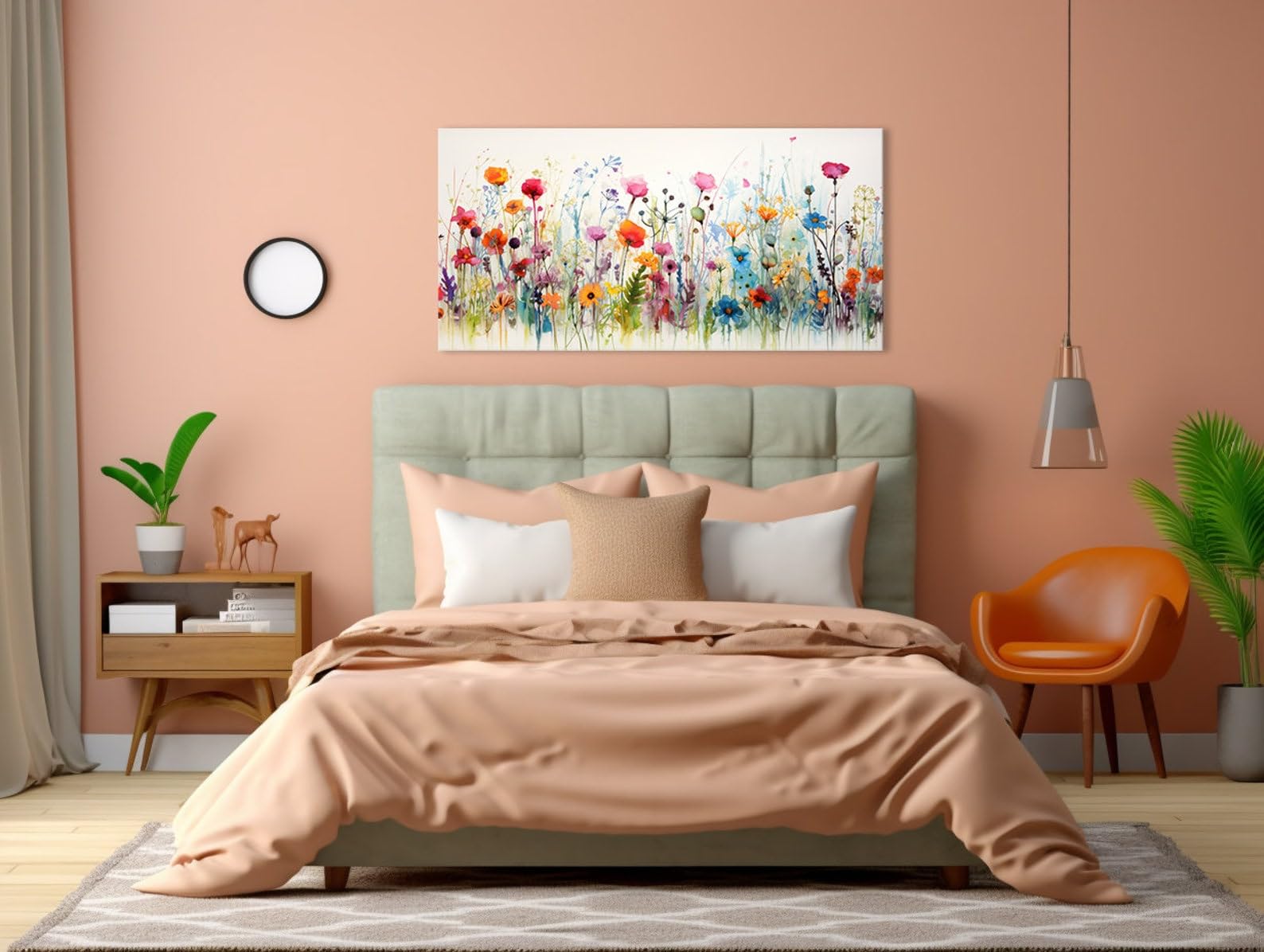 lianyibo Kolorowe polne kwiaty pole dekoracyjne naklejki ścienne | Prairie kwiaty na płótnie kwiatowy plakat botaniczny do wystroju domu (80 x 160 cm / bez ramki)