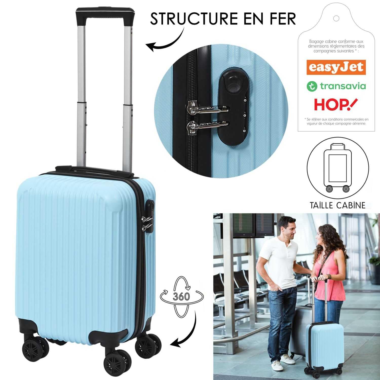 JET LAG, Set of 3 Rome Suitcases 36L 60L 86L, Elegant and Modern Design, Optimal Storage Capacity, Robust and Durability, Carrying Comfort, Blue