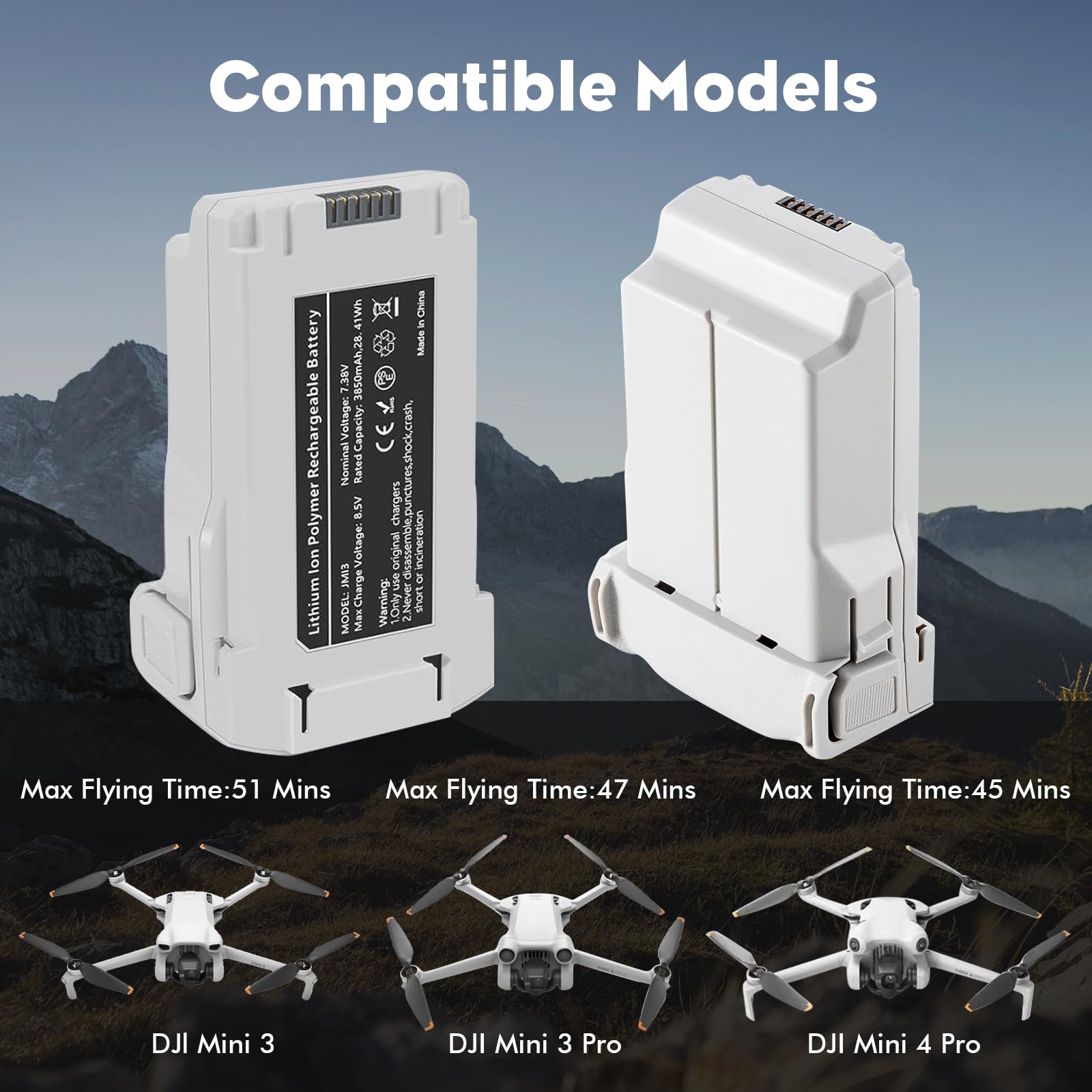 Batería inteligente de vuelo Plus (paquete de 2) con Hub de carga bidireccional para DJI Mini 4 Pro/Mini3/Mini 3 Pro, 3850mAh 47 minutos de tiempo de vuelo 2025