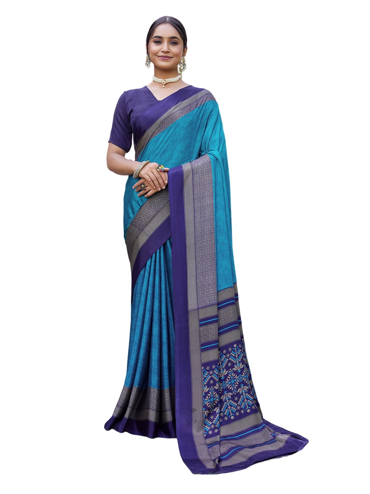 satrani Women's Chinnon Printed Saree with Unstitched Blouse Piece-picture-23