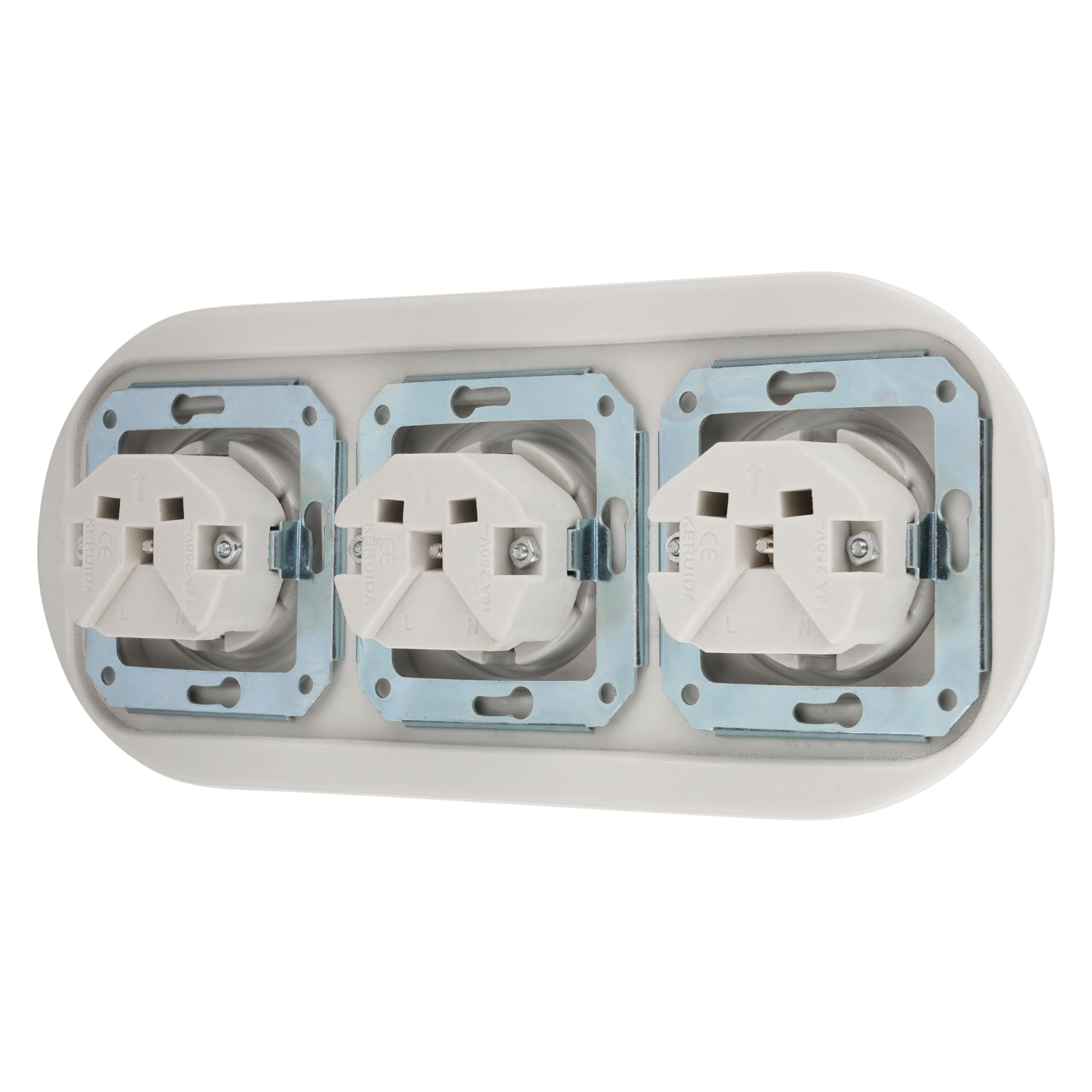 Unterputz Porzellan Retro Steckdose 3-fach, All-in-One, SET Serie PR1 weiß