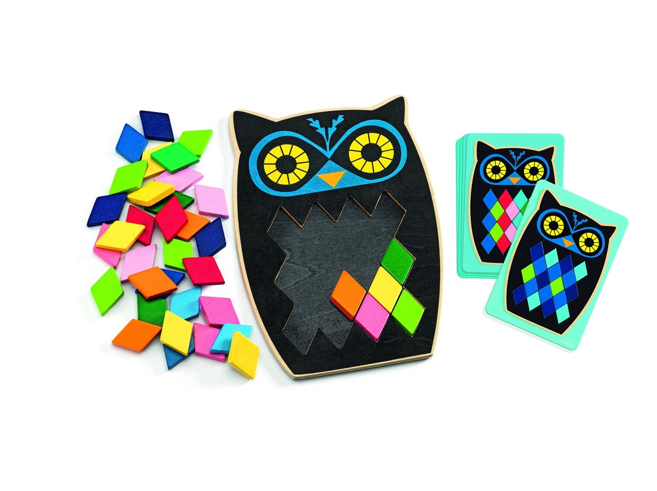Mosaic Mosa Boo Game for Kids, Owl-Shaped Wooden Mosaic Kit, Colorful Wooden Diamonds, FSC Certified, Fine Motor Skills, Creativity, Educational Craft Activity