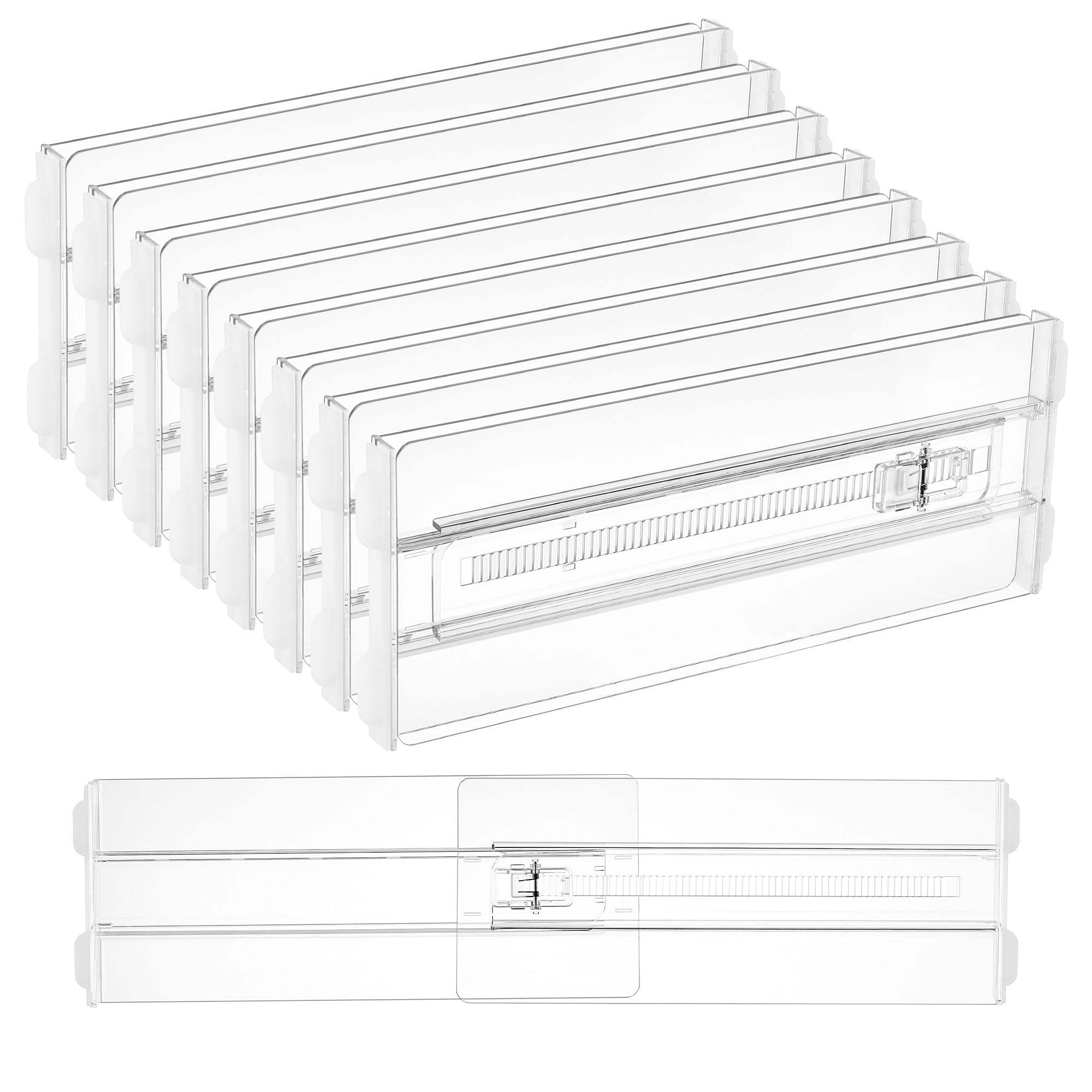 Vtopmart 8 Pack Drawer Dividers for Clothes, 4" High 10.2"-16.5" Adjustable Expandable Dresser Drawer Organizer, Clear Plastic Separators for Dresser, Baby Clothing, Underwear, Cosmetic, Toiletries