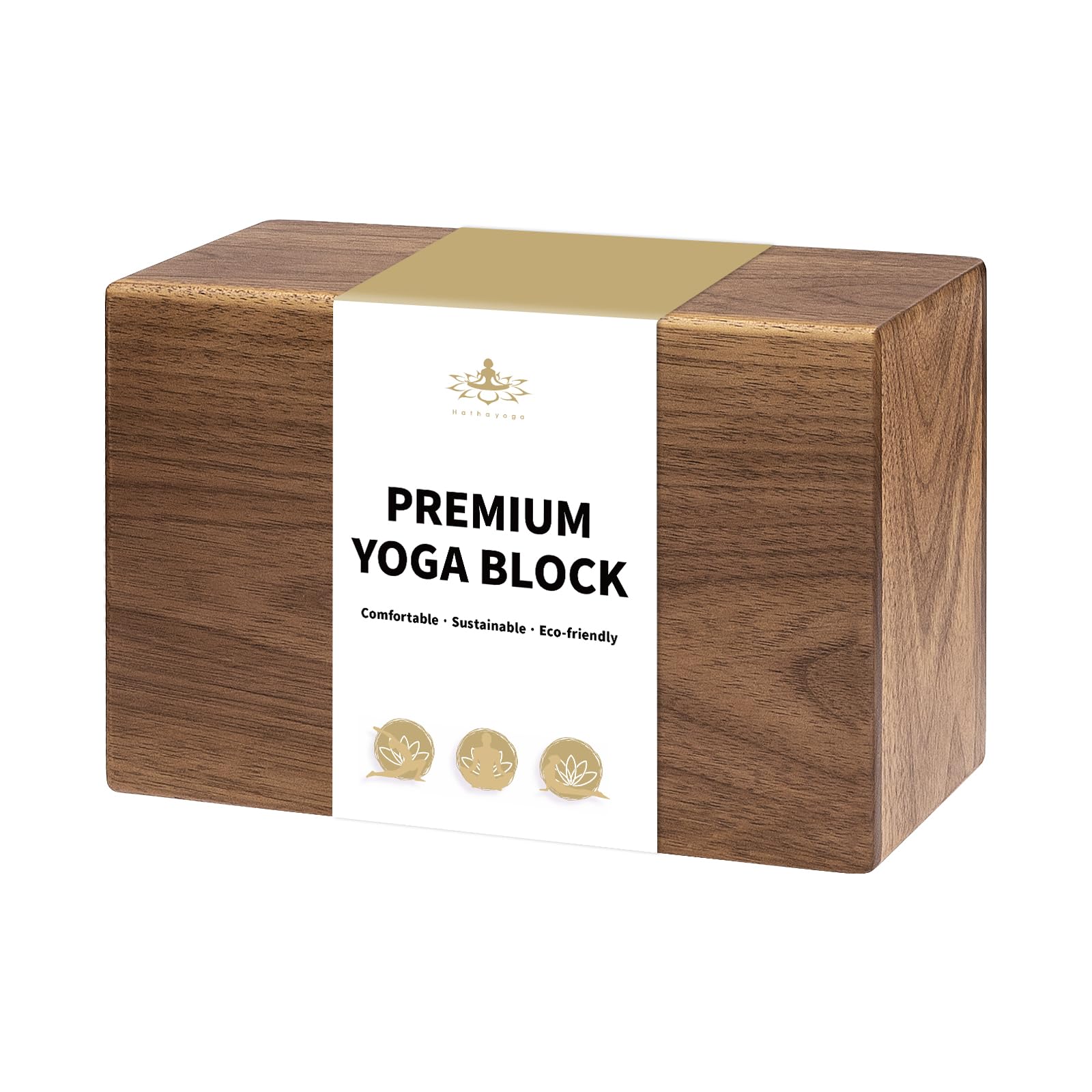 Hatha Yoga Walnut Wood Yoga Block, Natural Walnut from Iowa, Premium Brick, Eco-Friendly Yoga Accessories for Yoga, Pilates & Stretching