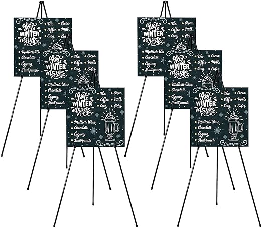 6 Packs Easel Stand for Display Easels for Signs Black Easel Floor Tripod Standing Poster Easel, Lightweight Metal Portable Welcome Board Stand, Base 63" Max, Supports 5 pounds