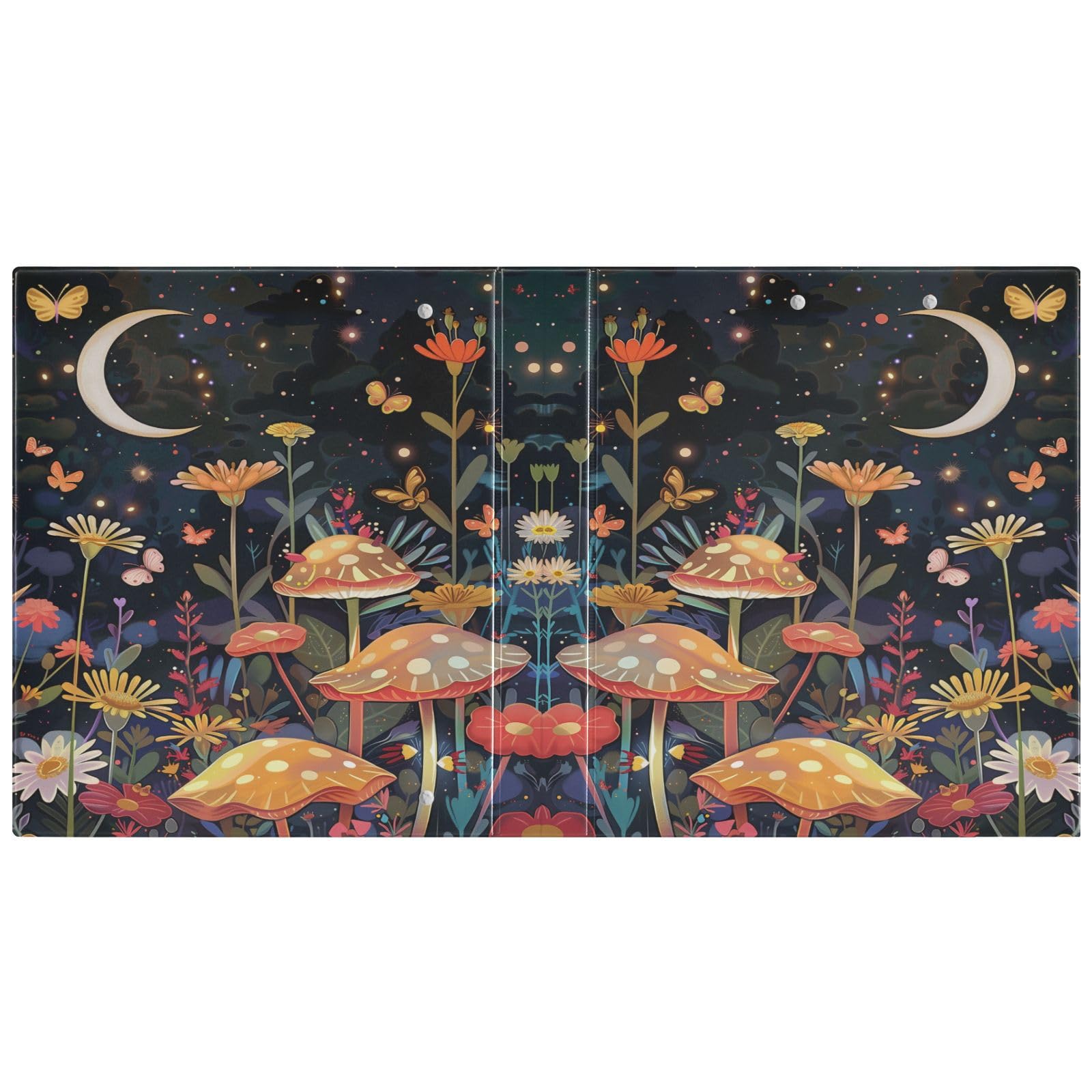 Raccoglitore a 3 anelli da 3,8 cm, motivo: fungo, farfalla, luna, raccoglitore a tre anelli, con 3 tasche portaoggetti, per donne, scuola, ufficio