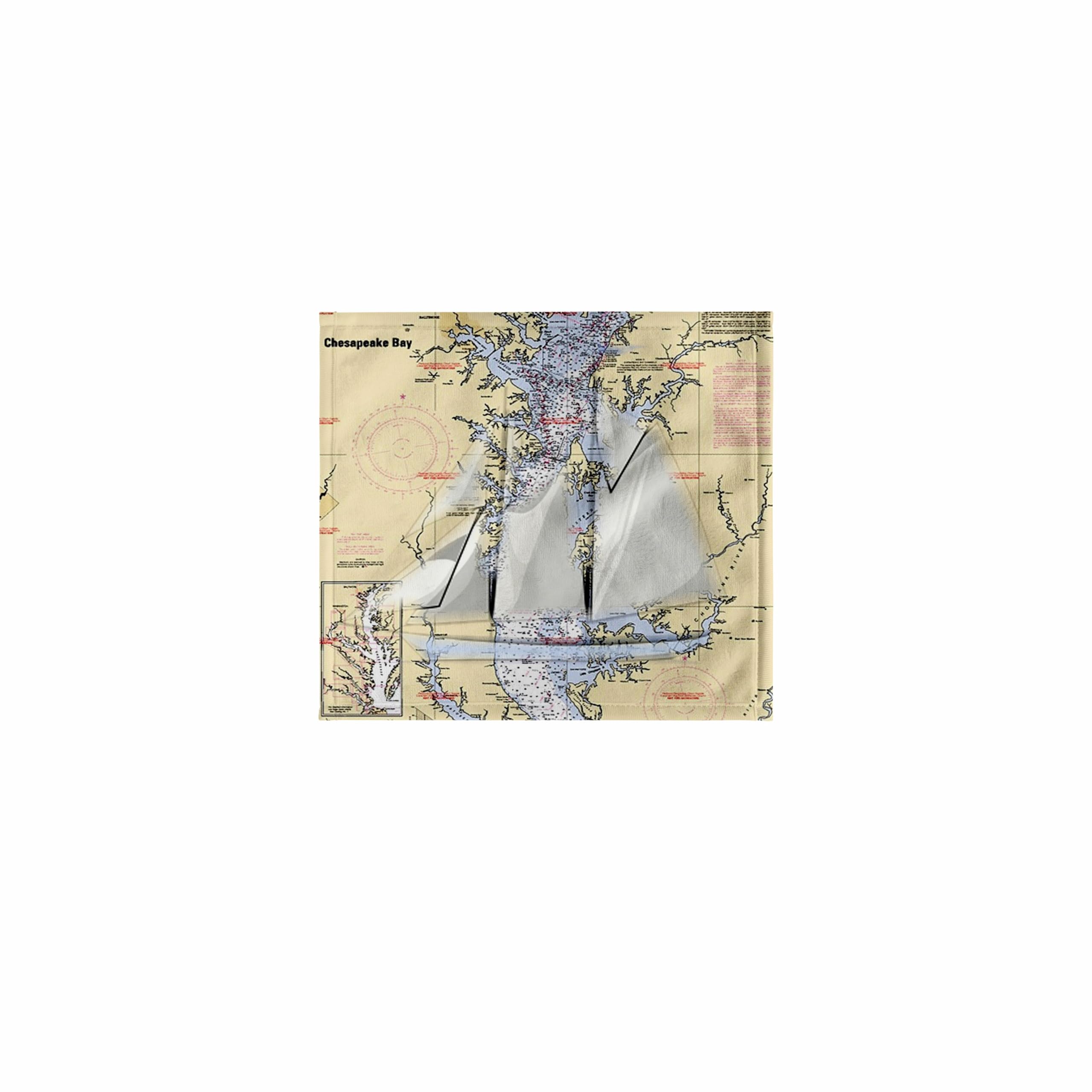 3dRose 11x12 Wash Cloth for Face and Body - Print of Chart with Sailboat and Chesapeake Bay Nautical Map Décor