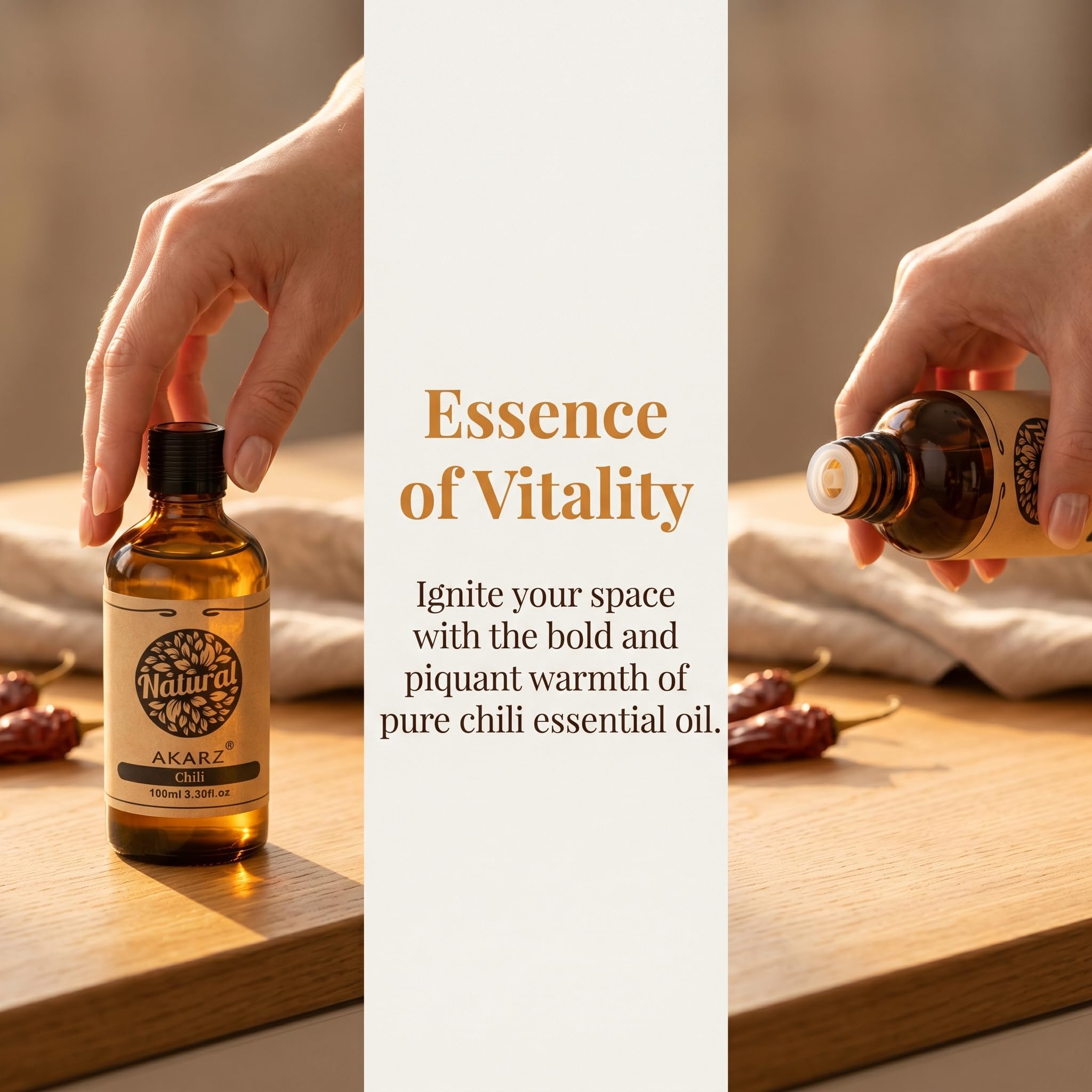 AKARZ 100ml Olejek esencjny z Chili - Naturalny olejek aromatyczny do dyfuzorów, lamp aromatycznych i aromatów pomieszczeń