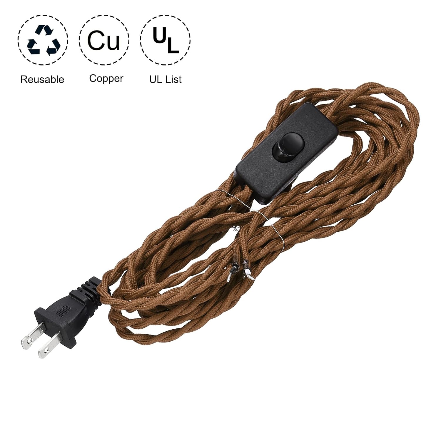 uxcell 15Ft 18/2 Cloth Covered Lamp Cord with Plug, 3 Pcs Vintage Electrical Lamp Cord with Stripped Ends for Extension Wiring DIY Repairing, Golden