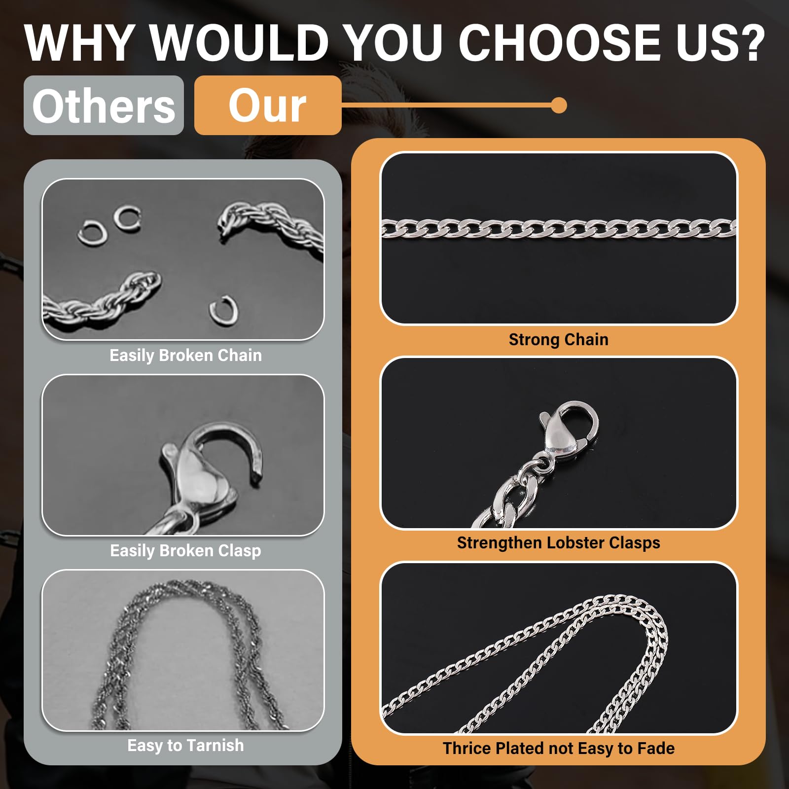 Silver Chain for Men Stainless Steel Men's Necklaces Chain Cool Diamond Cut Cuban Link Chain for Men Hip-Hop Jewelry 4mm/6mm 17/18/20/22/24/26 Inches