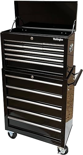 Miniatura 8 de Cofre de herramientas de metal con 5 cajones, armario de herramientas de 24 pulgadas con 5 cajones con rodamientos de bolas, organizador de caja de