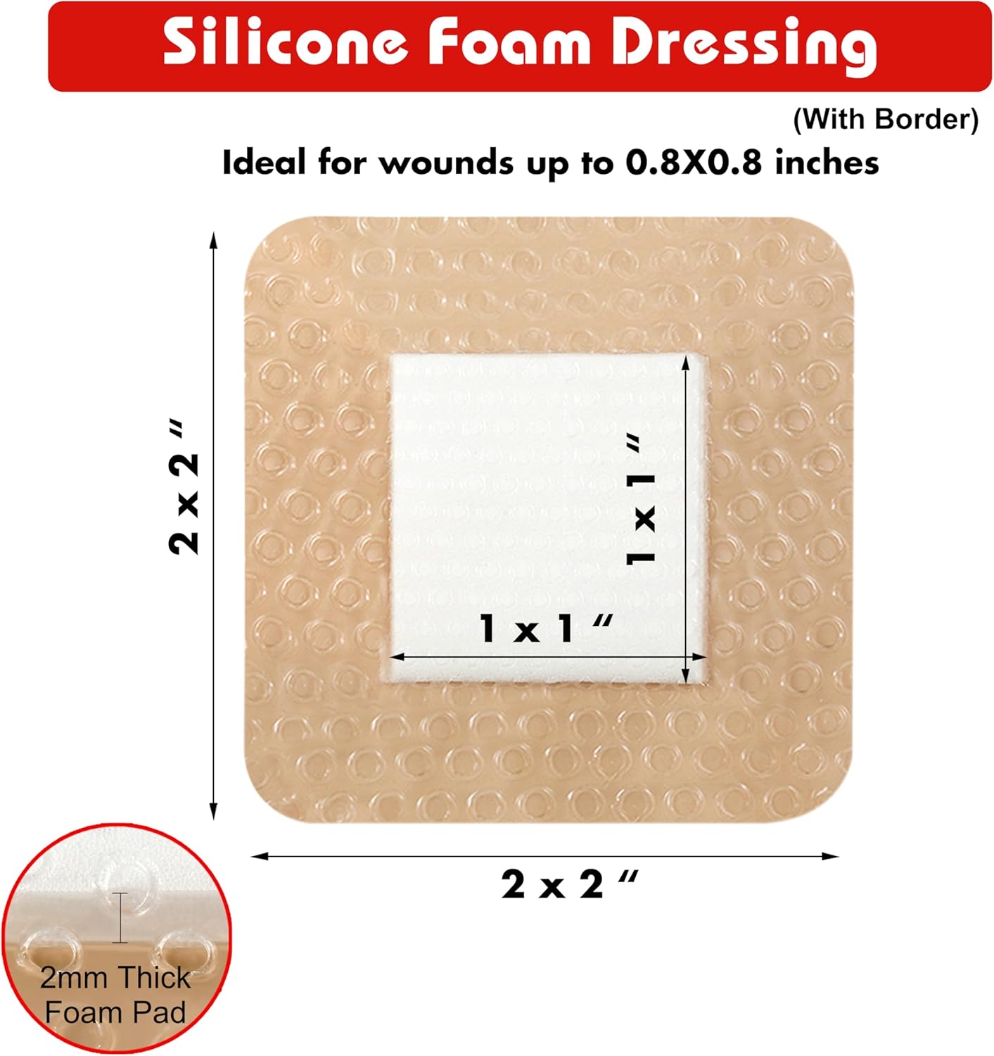FRESINIDER Silicone Foam Dressing with Adhesive Border – Wound Dressing Bandage – Silicone Foam Pad – Pack of 20 – 2 x 2 Inches Large Waterproof Bandages – Self Adhesive Wound Care and Dressings - Image 2
