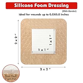 FRESINIDER Silicone Foam Dressing with Adhesive Border - Wound Dressing Bandage - Silicone Foam Pad - Pack of 10 - 2 x 2 Inches Large Waterproof Bandages - Self Adhesive Wound Care and Dressings
