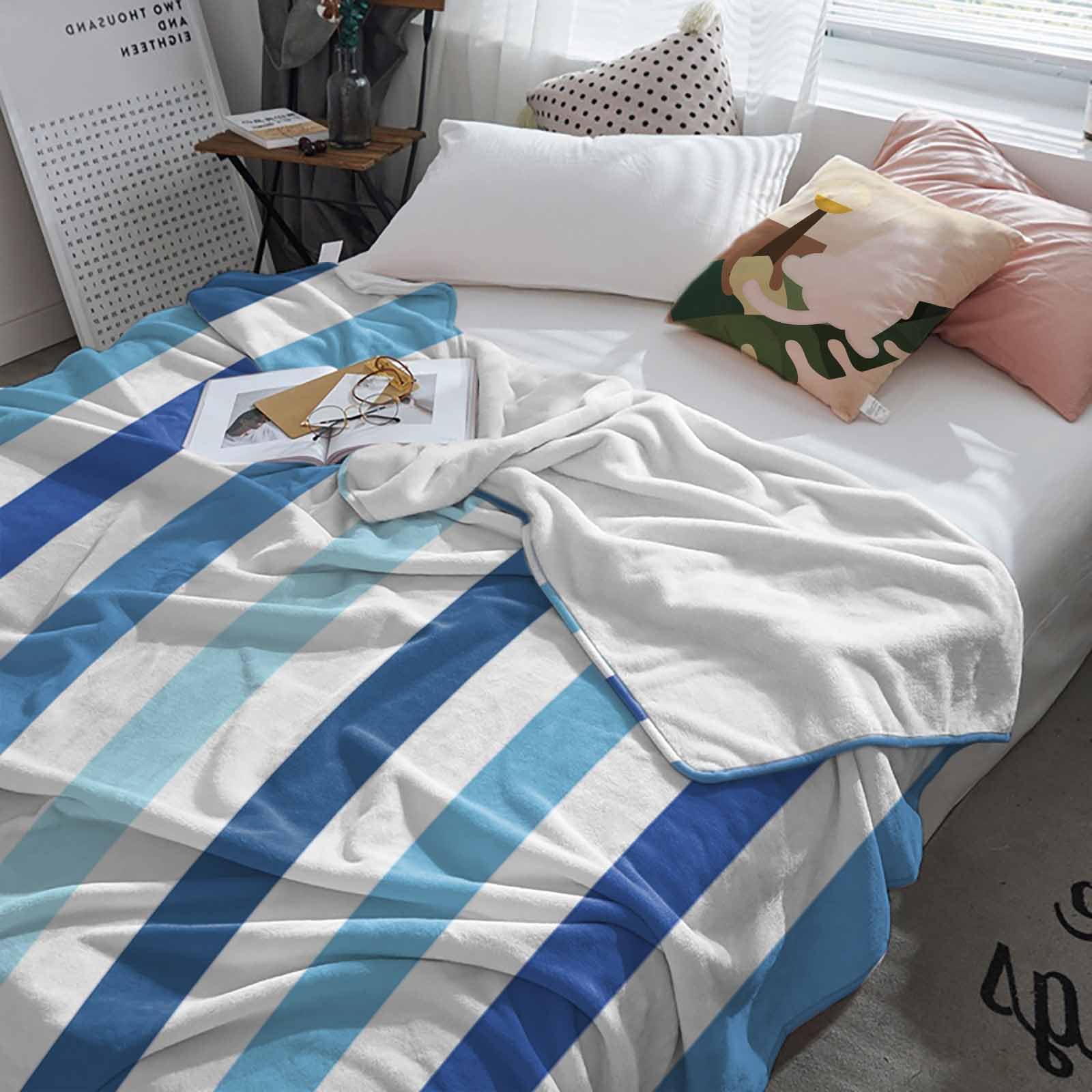 Amazon.com: Throw Blanket Blue White Stripes Blankets and