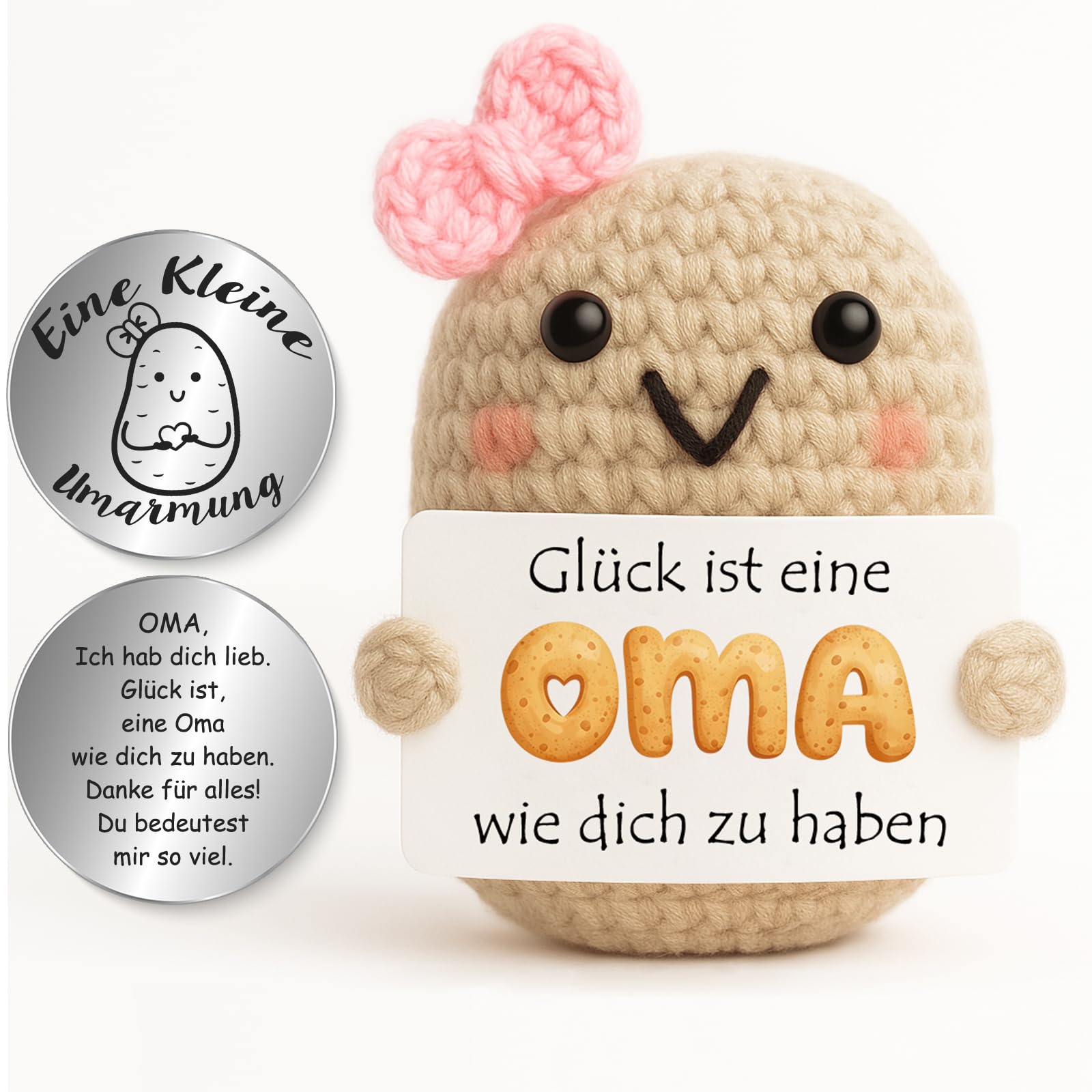 Tixlux Pocket Hug Positive Kartoffel, Kreative Strickwolle Kartoffel Figur und Kleine Umarmung Glücksbringer, Mutmacher Geschenk, Gute Besserung, Einschulung Geschenk