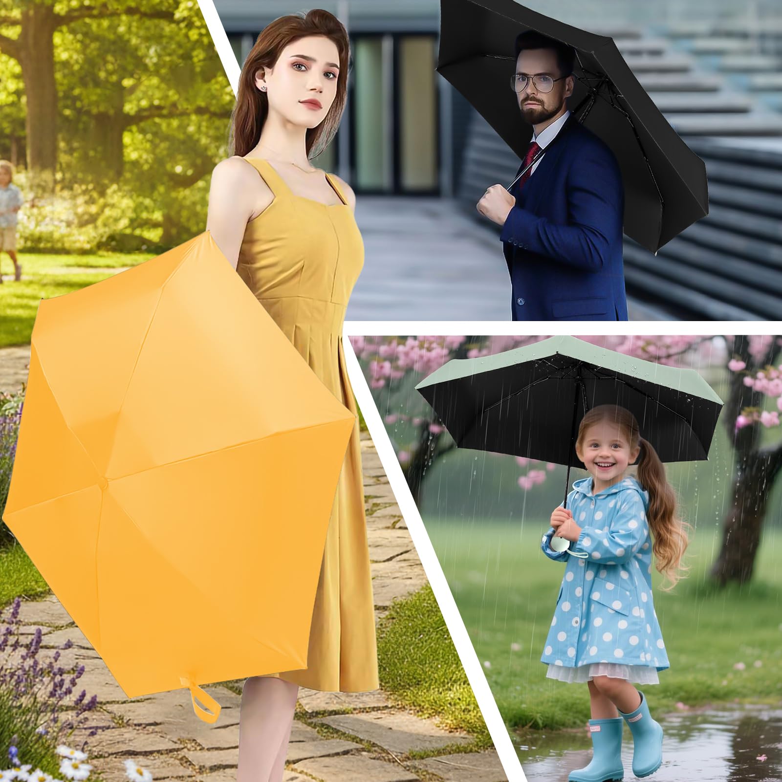 Ombrello Piccolo, Mini Ombrello Tascabile, Pieghevole Ombrellos da Viaggio, Ombrellos Anti-Uv Per Pioggia, UPF 50+, Portatile Leggero Compatto, per Donne Uomini