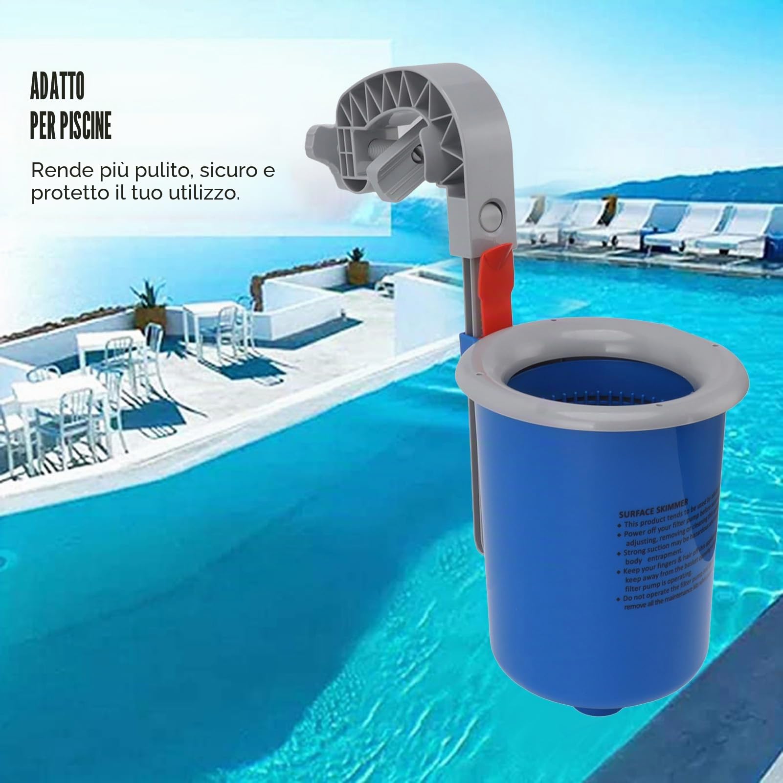 Skimmer di Superficie per Piscine Fuori Terra, Skimmer Automatico a Parete con cestello filtrante Estraibile, Kit Pulizia e Manutenzione Piscina