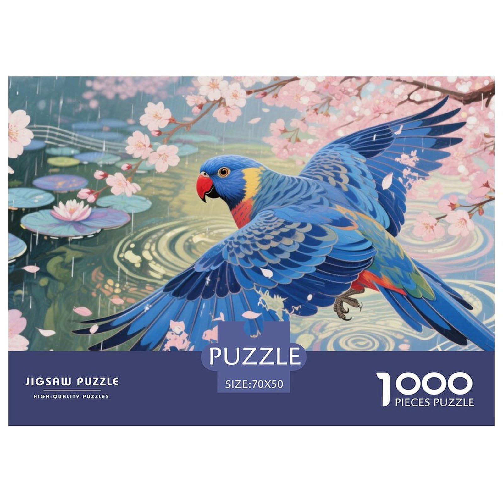 Puzzles Budgerigar 1000 Pieces Challenge Game for Adults,Rainy Lotus Pond Impossible Jigsaw Puzzle 1000 Pieces Educational Games Home Decoration 70x50cm/1000pcs