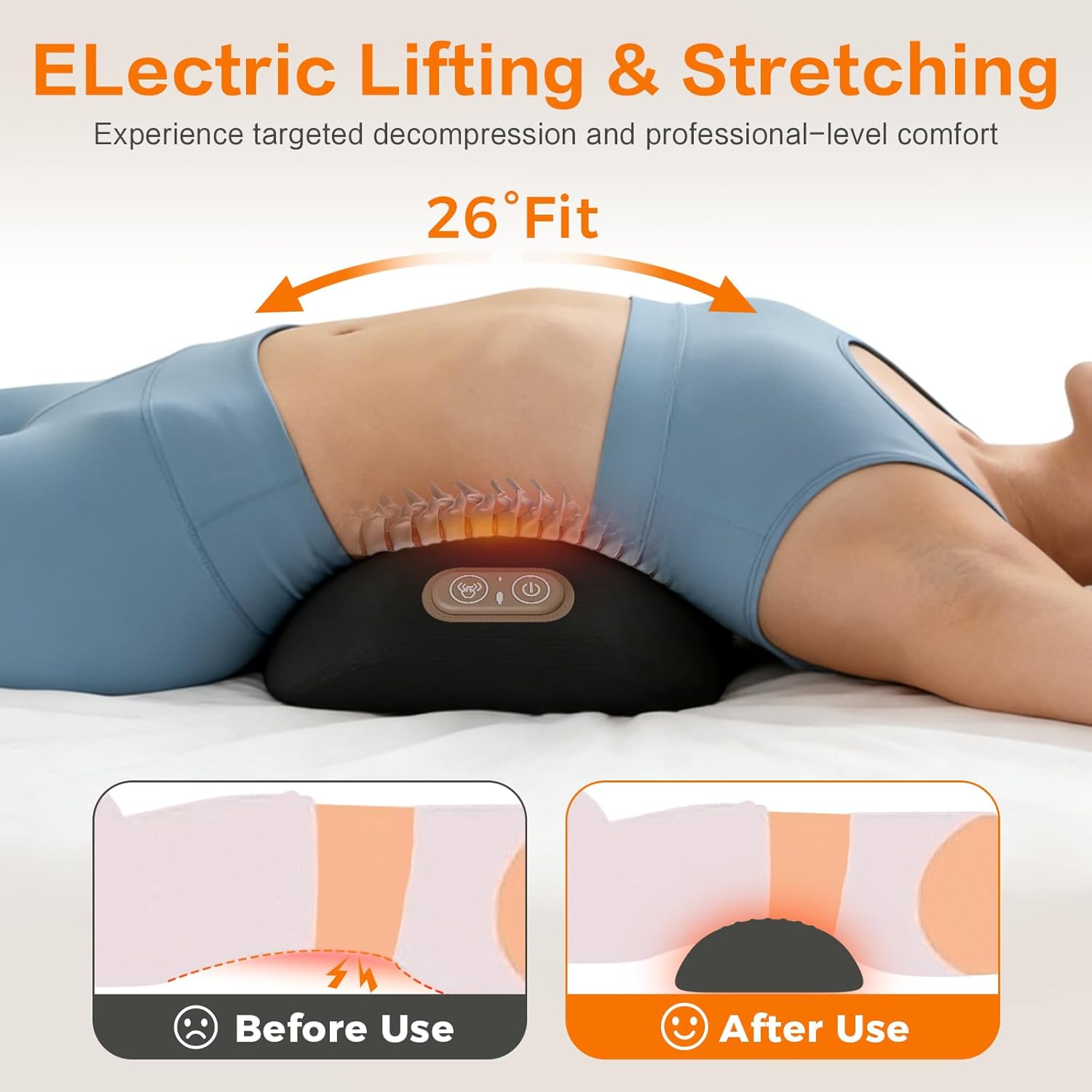 3-in-1 Back Massager with Heat, Vibration & Traction, Triple Fusion Back Massager for Bed and Chair, Electric Lumbar Support Pillow for Lower Back Comfort and Spine Support - Image 4