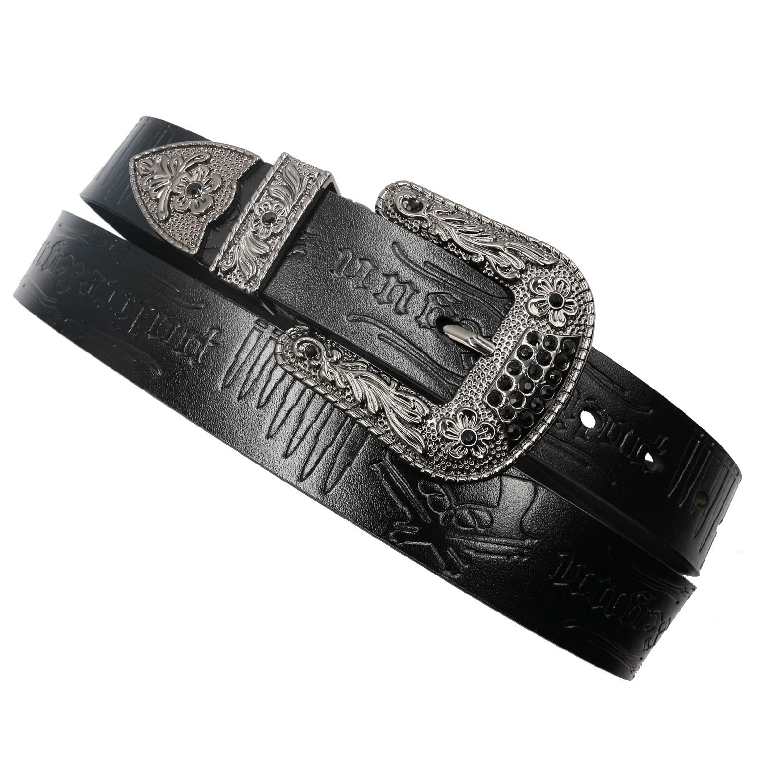 Black Embossed Belt with Rhinestones Buckle Angel Ranch Women main image 3