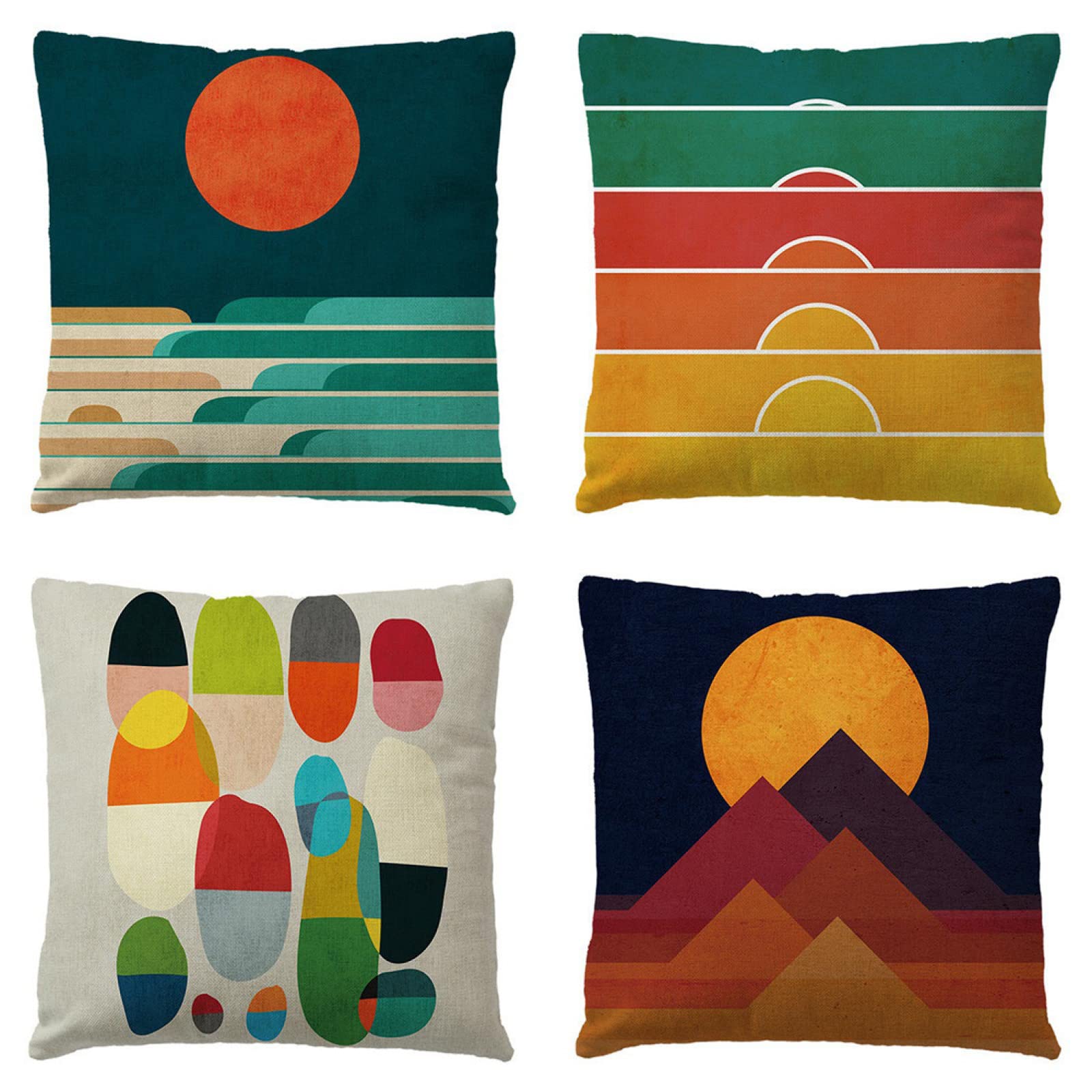 Housse de coussin canapé 55x55 cm décoration salon moderne orange et bleu