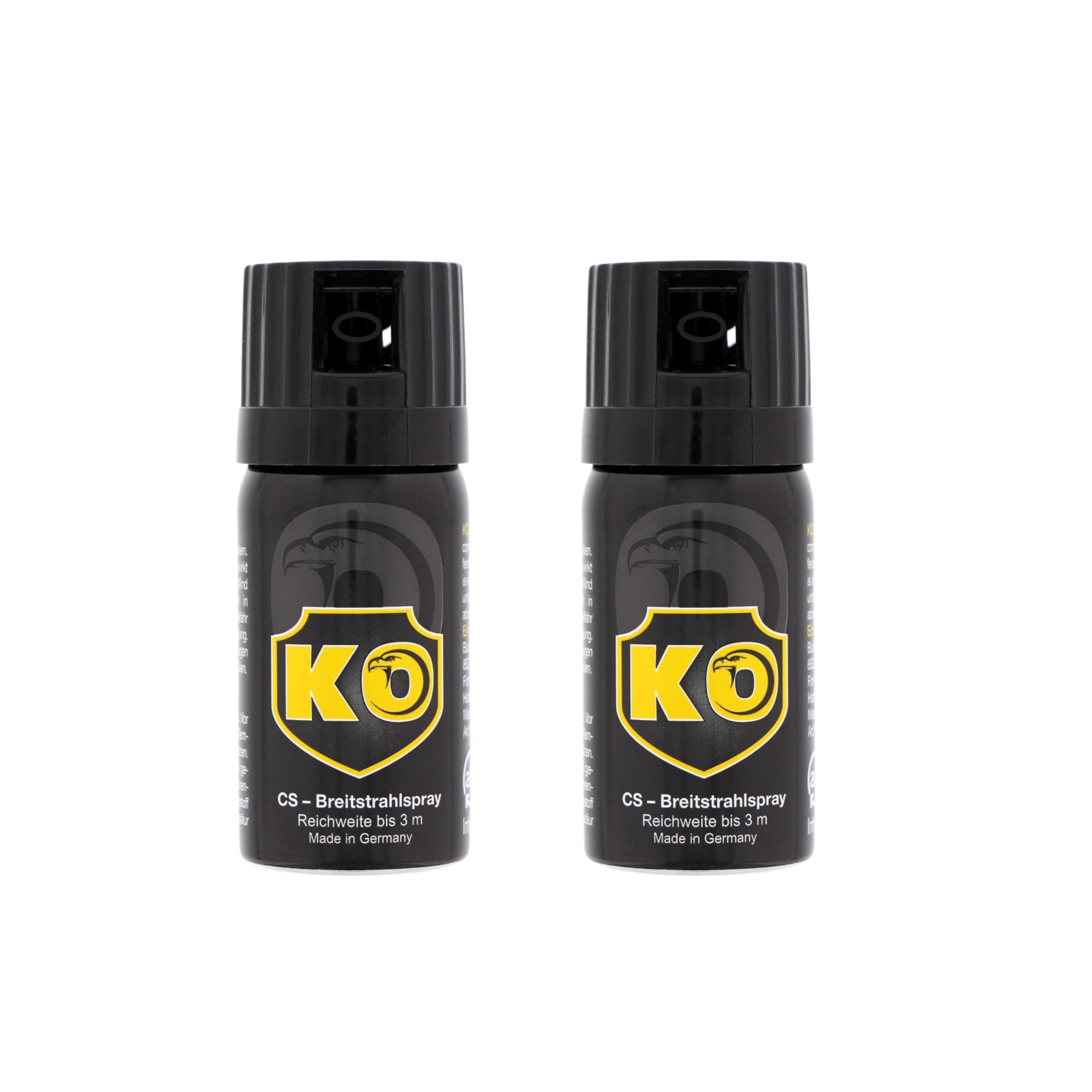 2 Stück KO Security CS-Spray 40 ml – Breitstrahl Personenabwehrspray mit BKA-Zulassung - modernes Design - kompakt und diskret