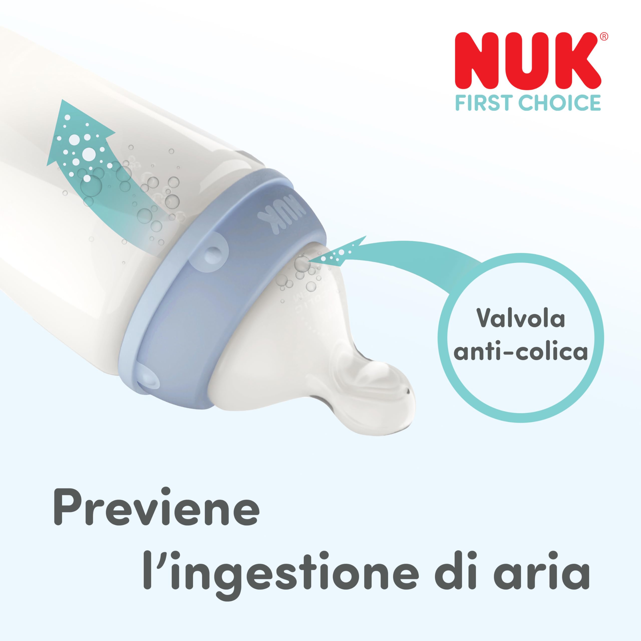 NUK First Choice Biberon | 3+ mesi | 240 ml | Biberon anti-colica | Vetro | Indicatore di controllo della temperatura | Cavalluccio marino | Confezione da 1