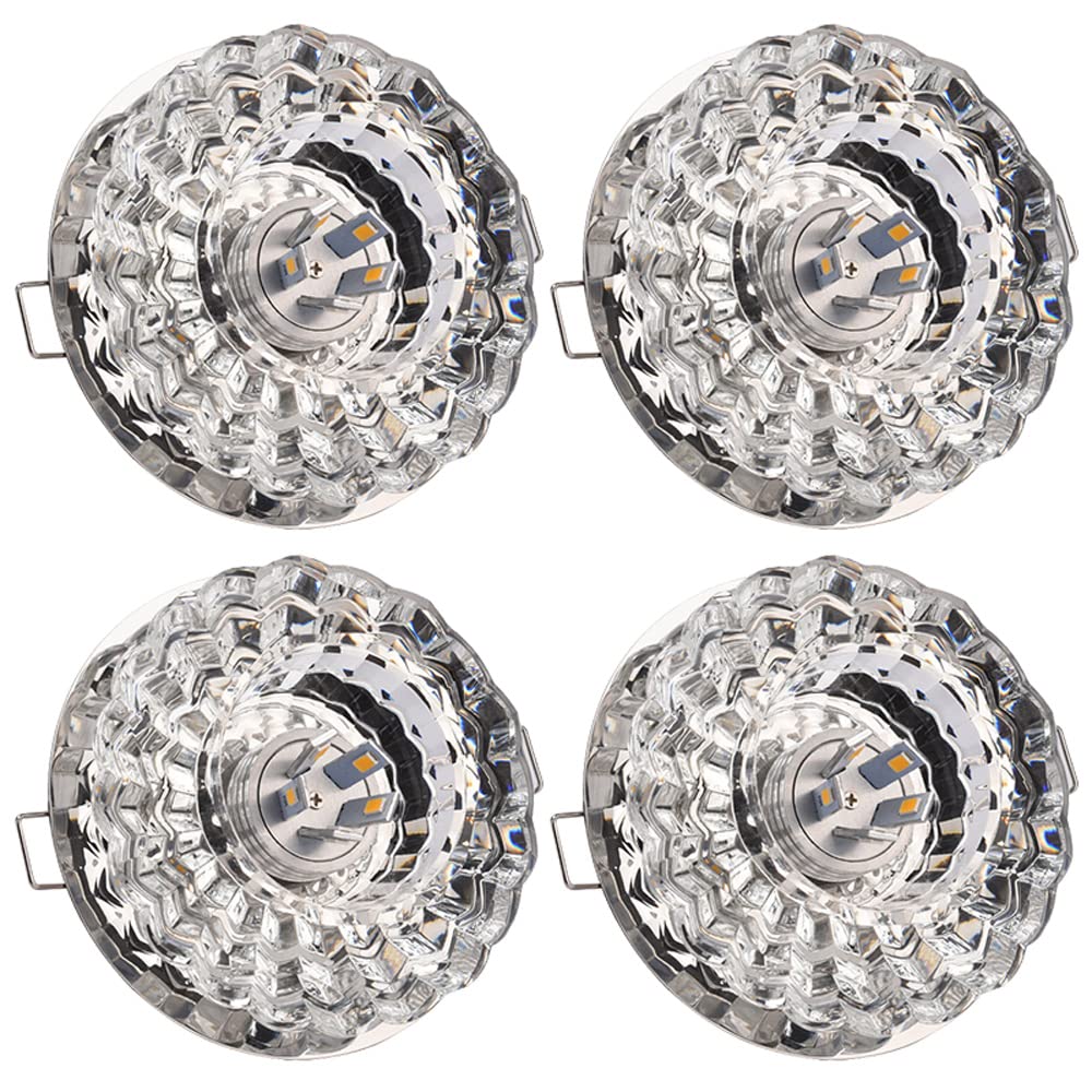 GTHTUHFD Set Of 4,Eyeball Crystal Recessed Light Indoor Silver Anti-Glare Downlight 2In-3.5In Retrofit Spotlights 3W,5W Flush Mount Ceiling Lights-No Strobe,3w-warm light