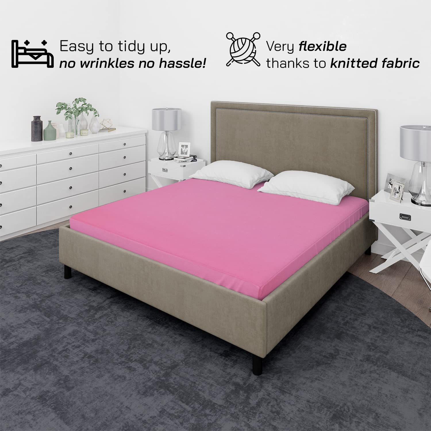 Home Still Fitted Bed Sheet | Super Soft Polycotton & Stretch Micro Knitted Fabric | Washable Soft Flexible & Easy to Tidy Up | Double Size 140x200x30cm Lilac - Image 2