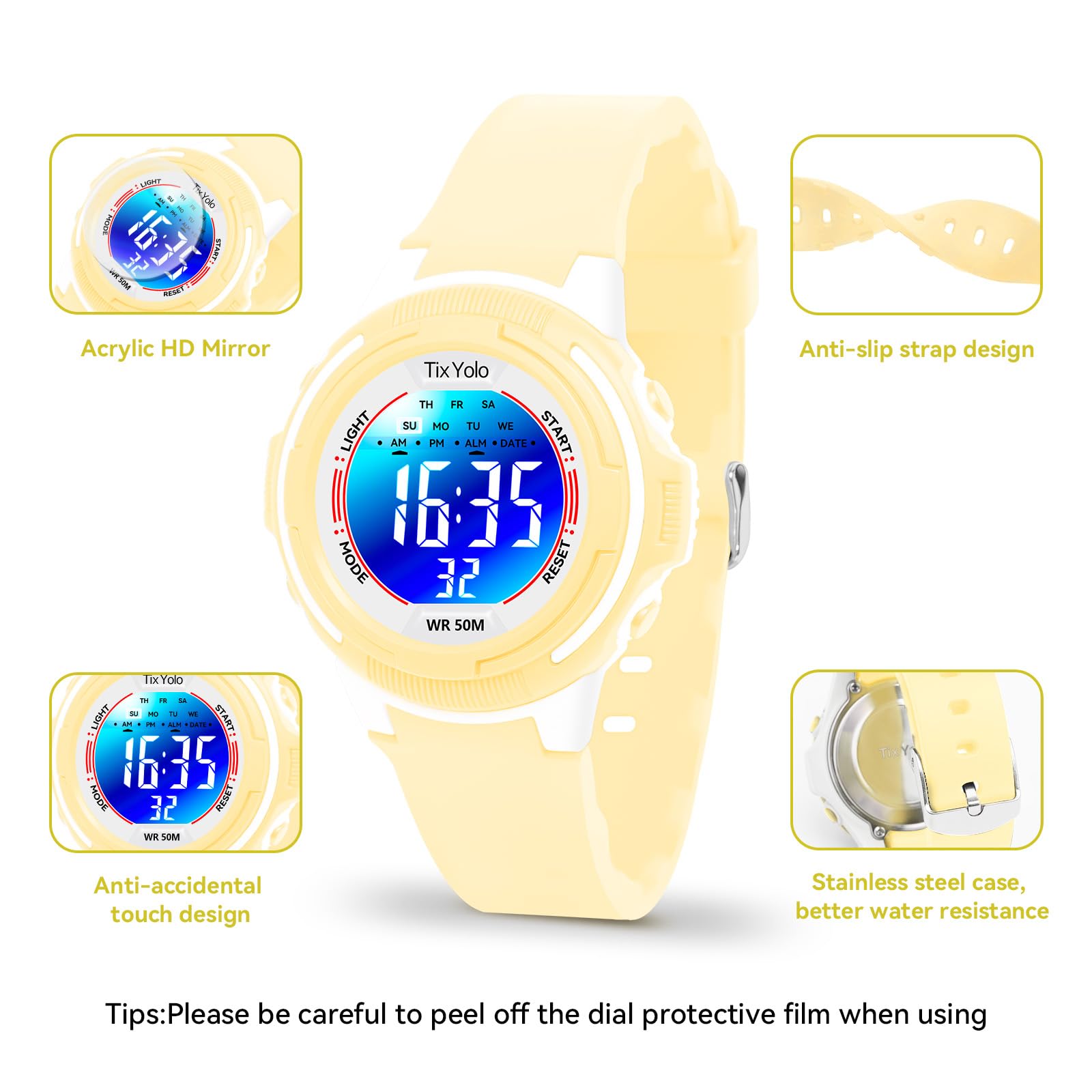 Montre numérique pour enfants avec 7 lumières de couleur étanche à 50 m, alarme, chronomètre, bracelet souple, cadeau pour enfants, montre de sport pour garçons et filles de 5 à 12 ans