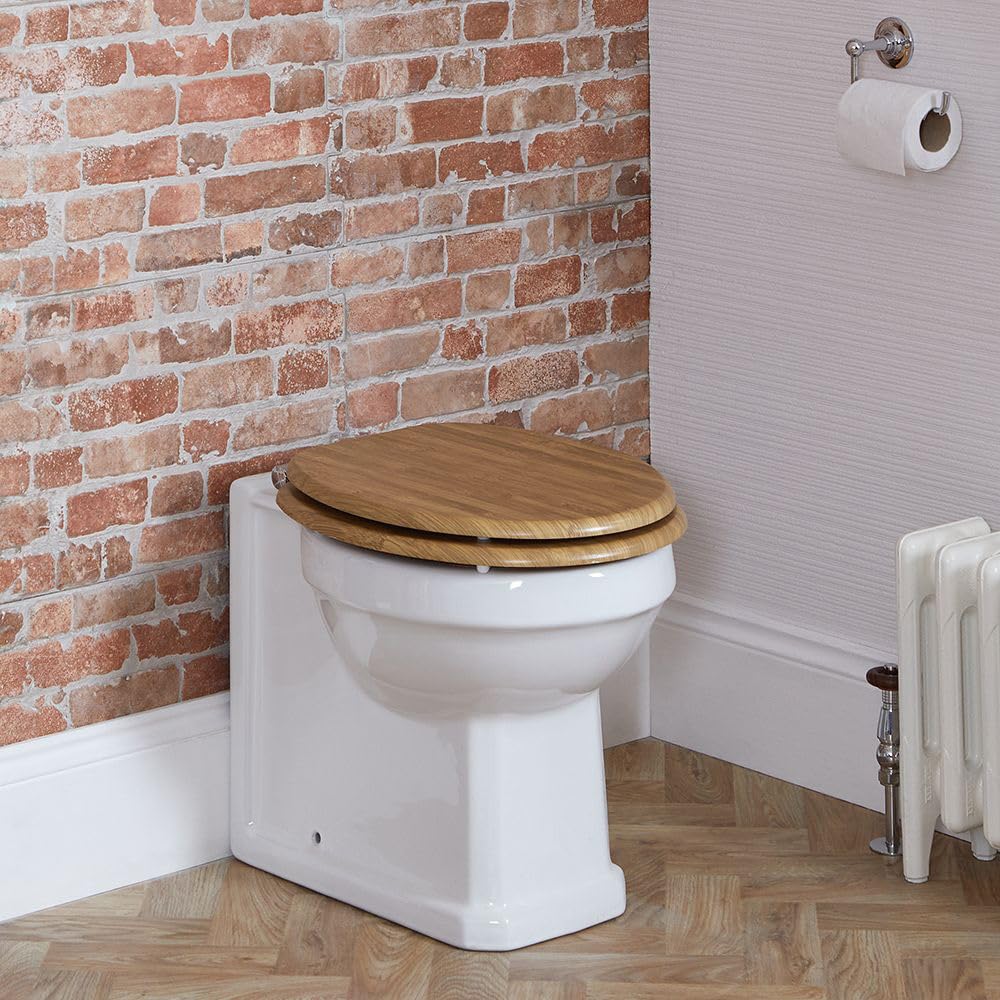 Milano Richmond Back to Wall Toilet Pan with Oak Effect Seat - Chrome Hinges