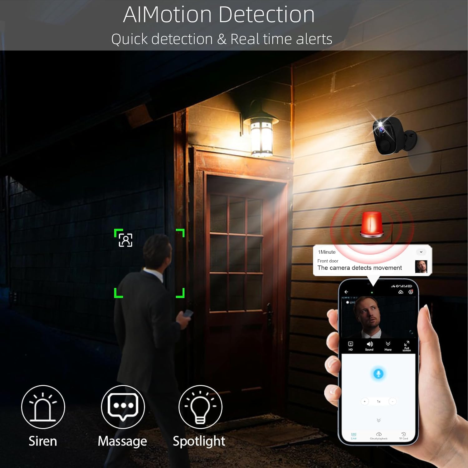 WLAN-Überwachungskameras, kabellos, für den Außenbereich, batteriebetrieben, mit AI-Bewegungserkennung, Sirenen-Alarm, Farb-Nachtsicht, 2-Wege-Talk, IP65 wasserdicht, funktioniert mit Alexa, Cloud/SD