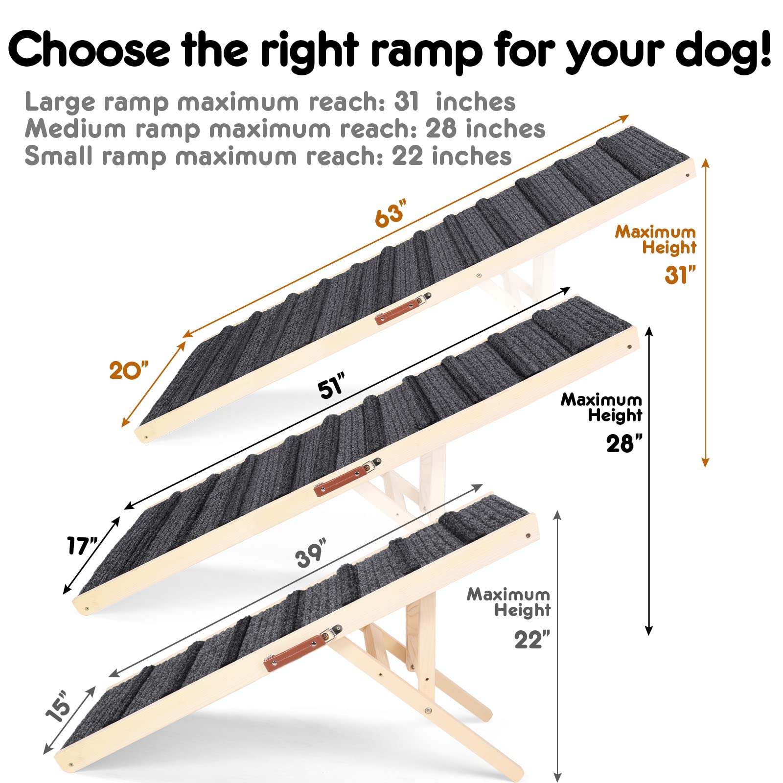 TOFUUMI Dog Ramp for Bed, Car Ramp, Folding Pet Ramp, Dog Stairs, Cat