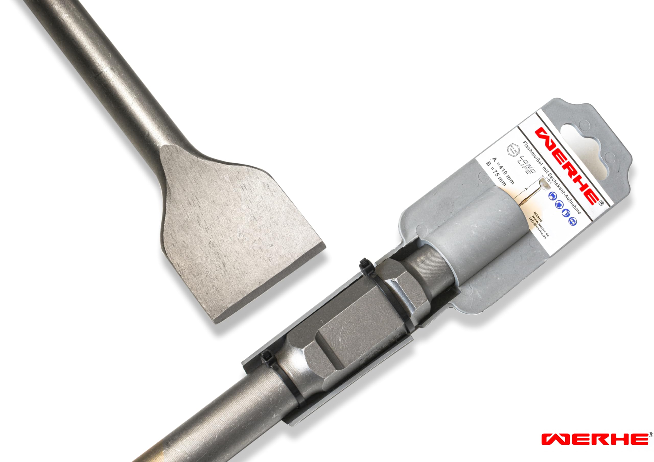 WERHE SDS HEX Spade Chisel 75 x 410 mm, Robust Flat Chisel for Demolition Hammer - Image 2