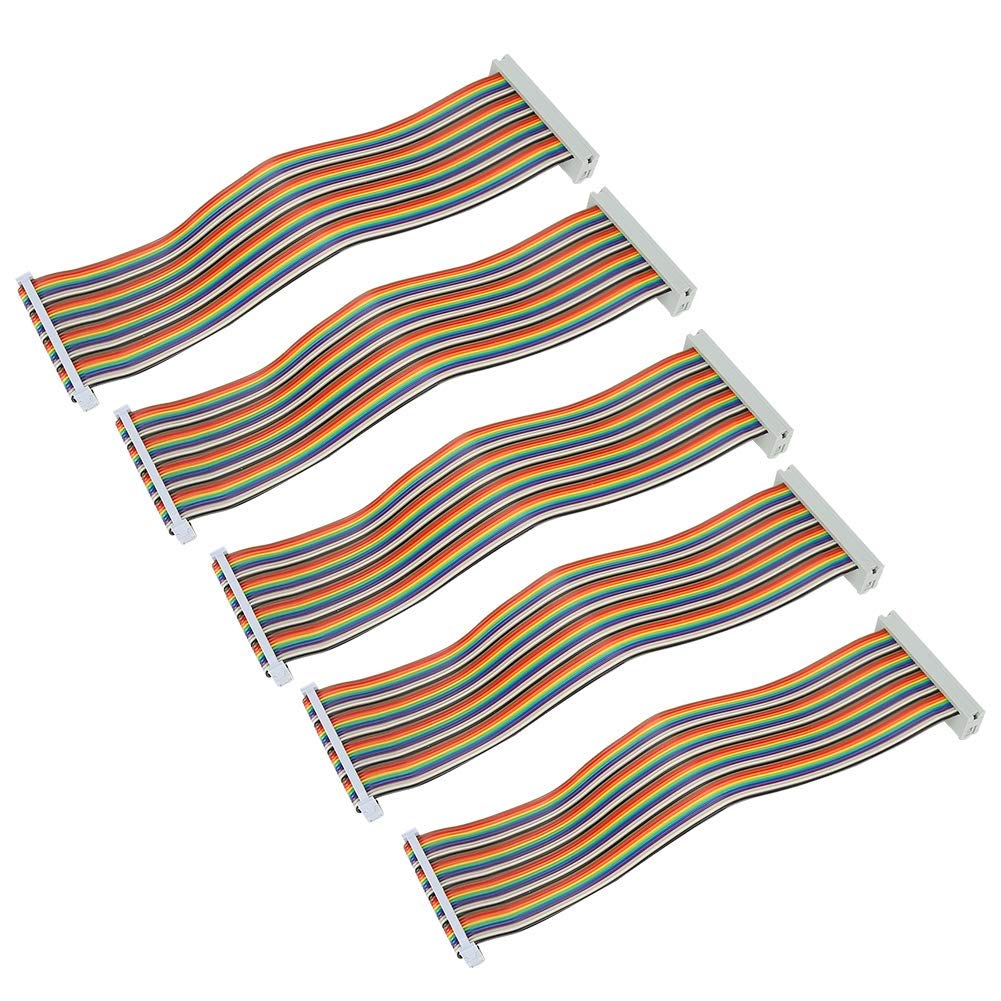 ASHATA Cavo GPIO da 5 Pezzi, Cavo a Nastro Piatto da 40 Pin Maschio a Femmina, per (7,9 Pollici)(da Maschio a Femmina)