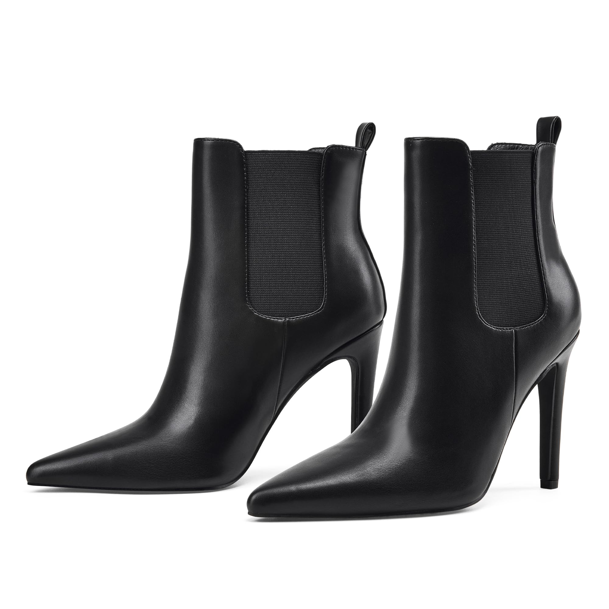 Stylowe damskie czarne skórzane botki 10 cm wysoki obcas szpiczasty nosek wygodne i wszechstronne wzornictwo do codziennego noszenia 7,5