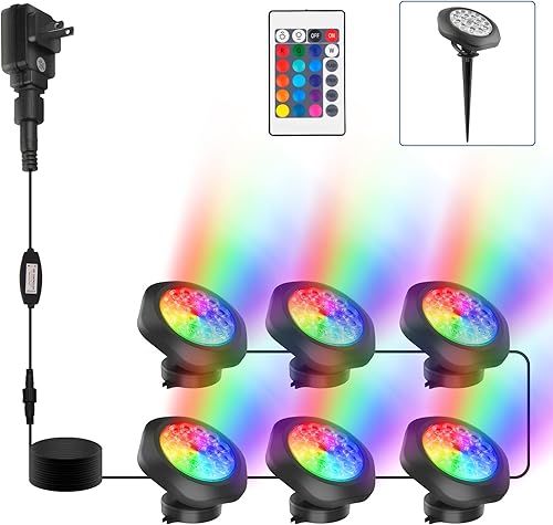 RGBW - Luces de estanque, 18 luces LED sumergibles bajo el agua, luces de fuente sumergibles que cambian de color, luces de paisaje, control remoto,