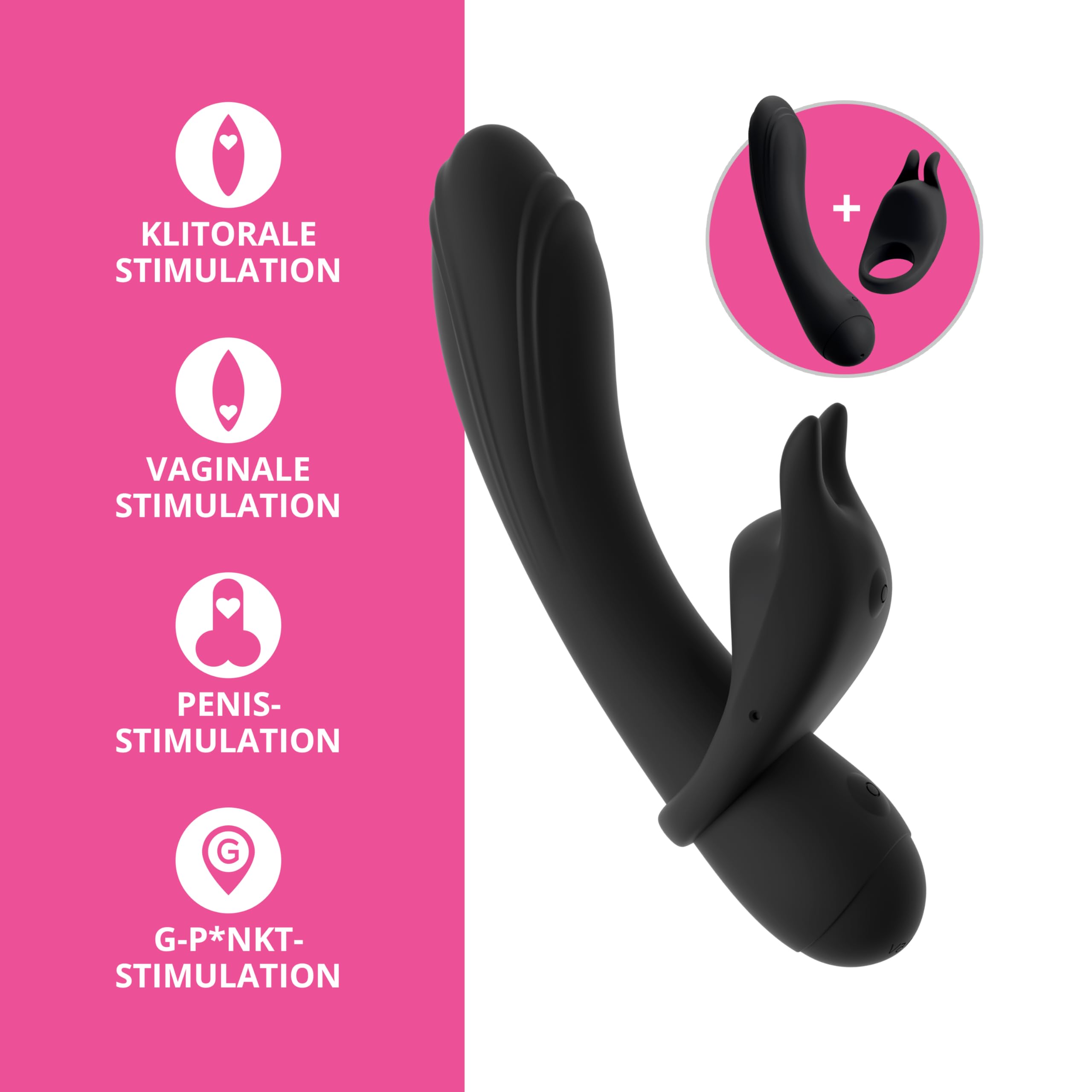 You2Toys Vibratore Duo 3 in 1 con vibratore rimovibile Anello per il pene Vibrazione coniglio coppia giocattolo in silicone impermeabile ricaricabile USB 7 modalità vibratore + anello G-Zone clitoride