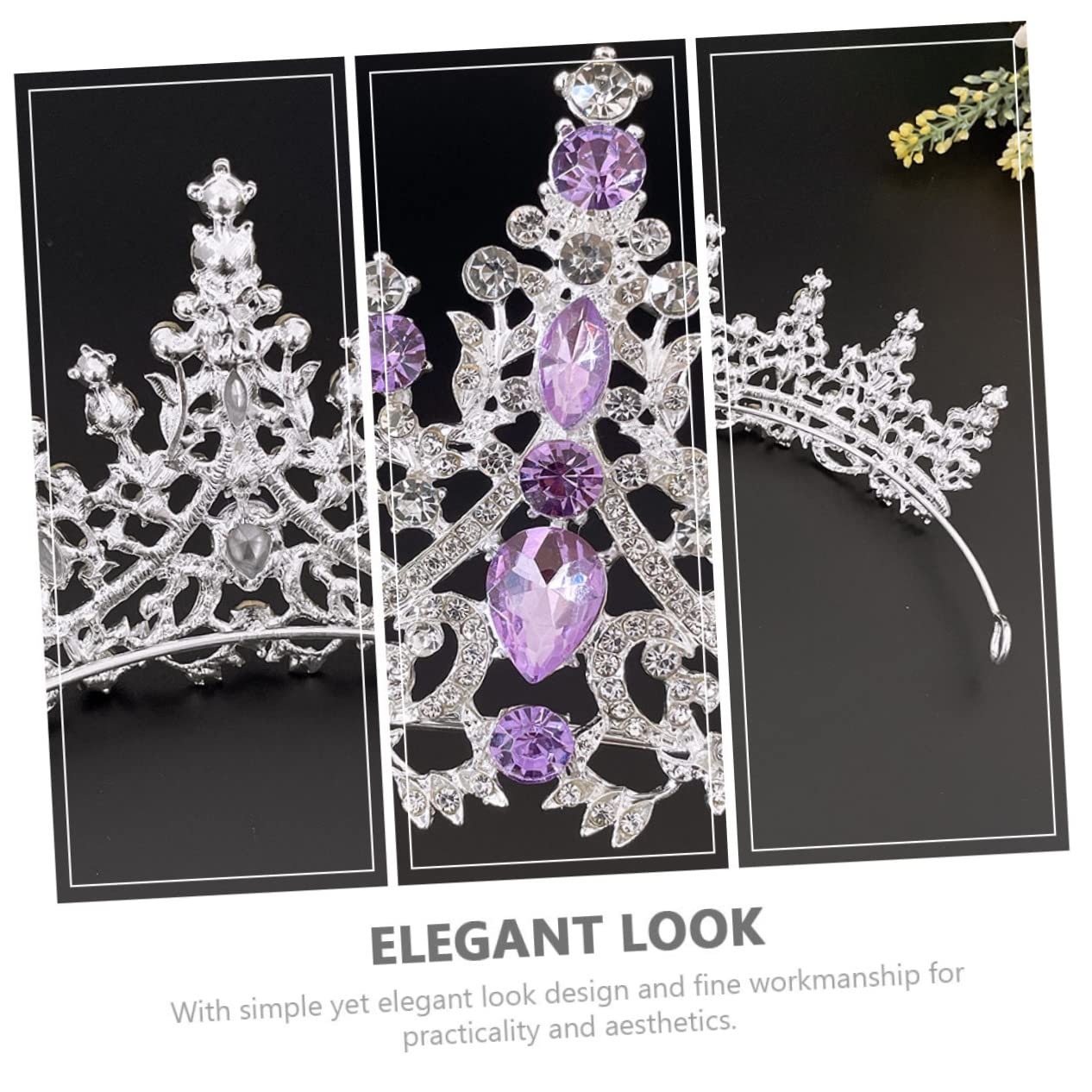 PLAFOPE Bridal Tiara Crown Rhinestone Headband 7.09 Inch Wedding Hair Accessory Elegant Hair Decor for Brides and Girls Party - Image 3