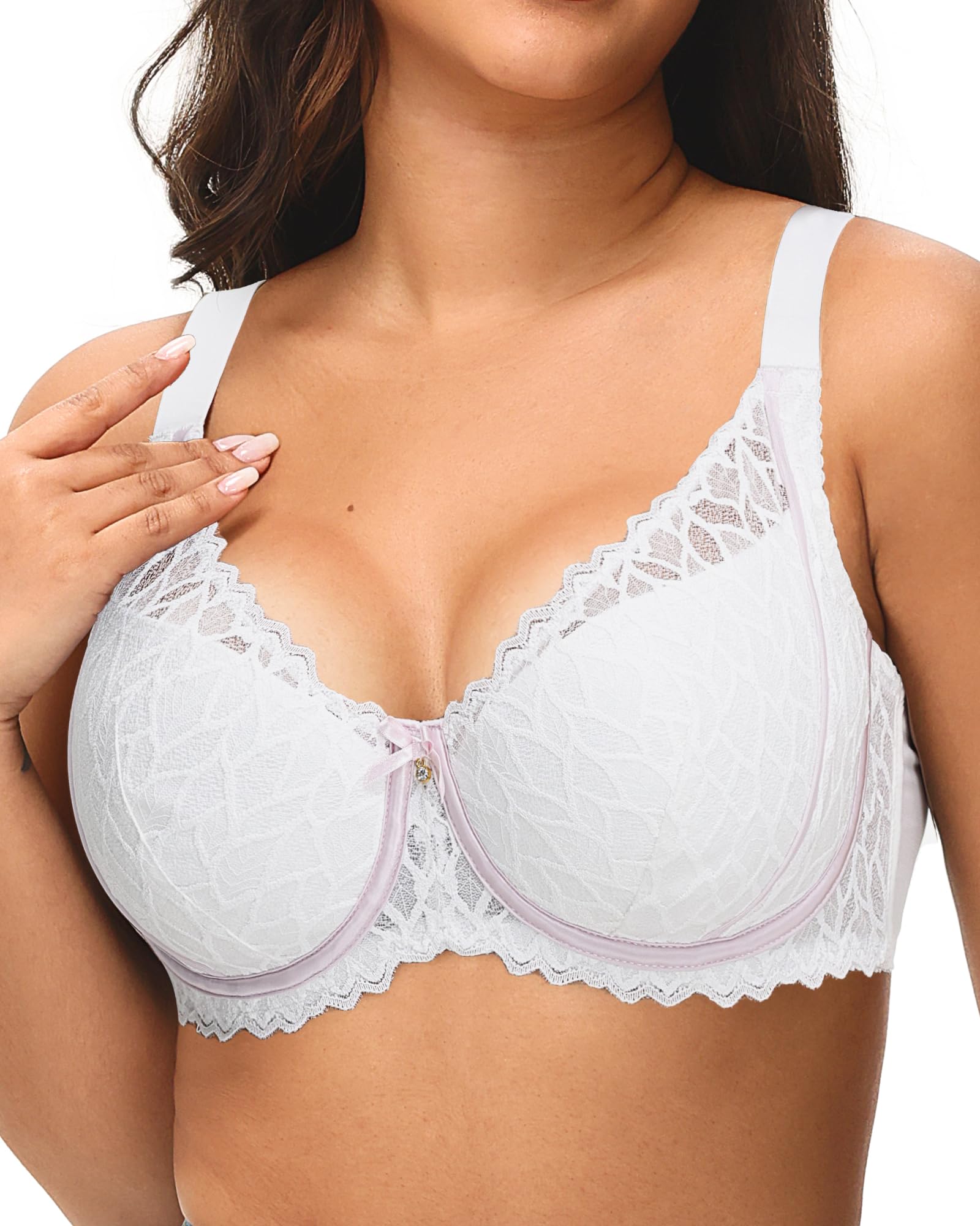 YAEHOL Plus Size Lace Bras for Women Full Coverage Comfortable Underwire Bra