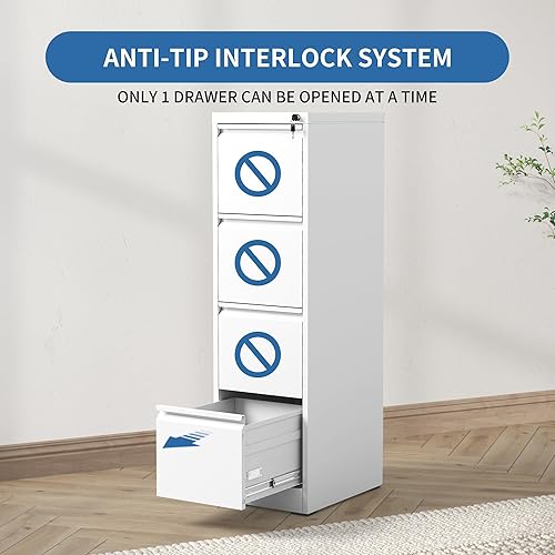 Miniatura 7 de Archivador de 4 cajones con cerradura, archivadores verticales de metal para oficina en casa, gabinete de almacenamiento de acero para colgar