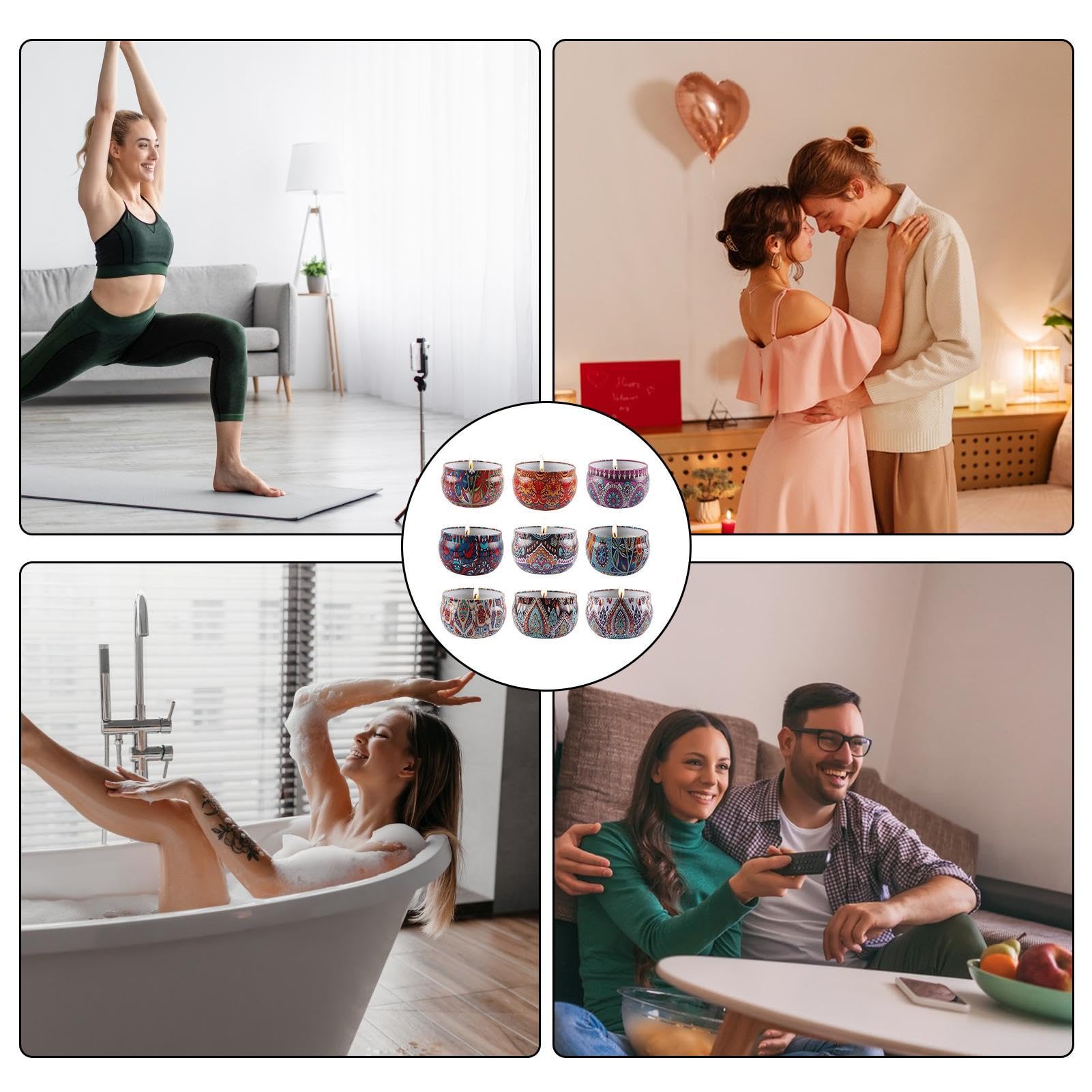 Velas de viaje para mujer, velas de aromaterapia – Juego de 9 velas de aromaterapia de soja natural | Velas relajantes con fragancia para leer, citas, miel, el