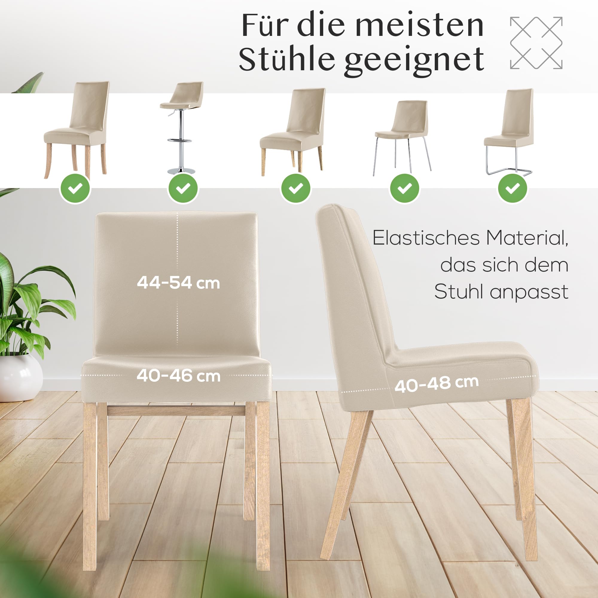 Innerspace Stuhlhussen 4er Set in Beige | Blickdichte, Wasserabweisende, Elastische Stuhlbezüge für Kinder & Haustiere | Stuhl Überzüge für Schwingstühle/Freischwinger – Jetzt Set wählen!