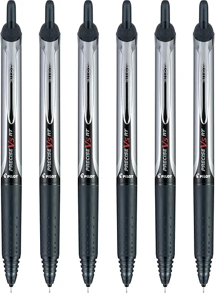 Pilot, Precise V5 RT Refillable & Retractable Rolling Ball Pens, Extra Fine Point 0.5 mm, Black, Pack of 6